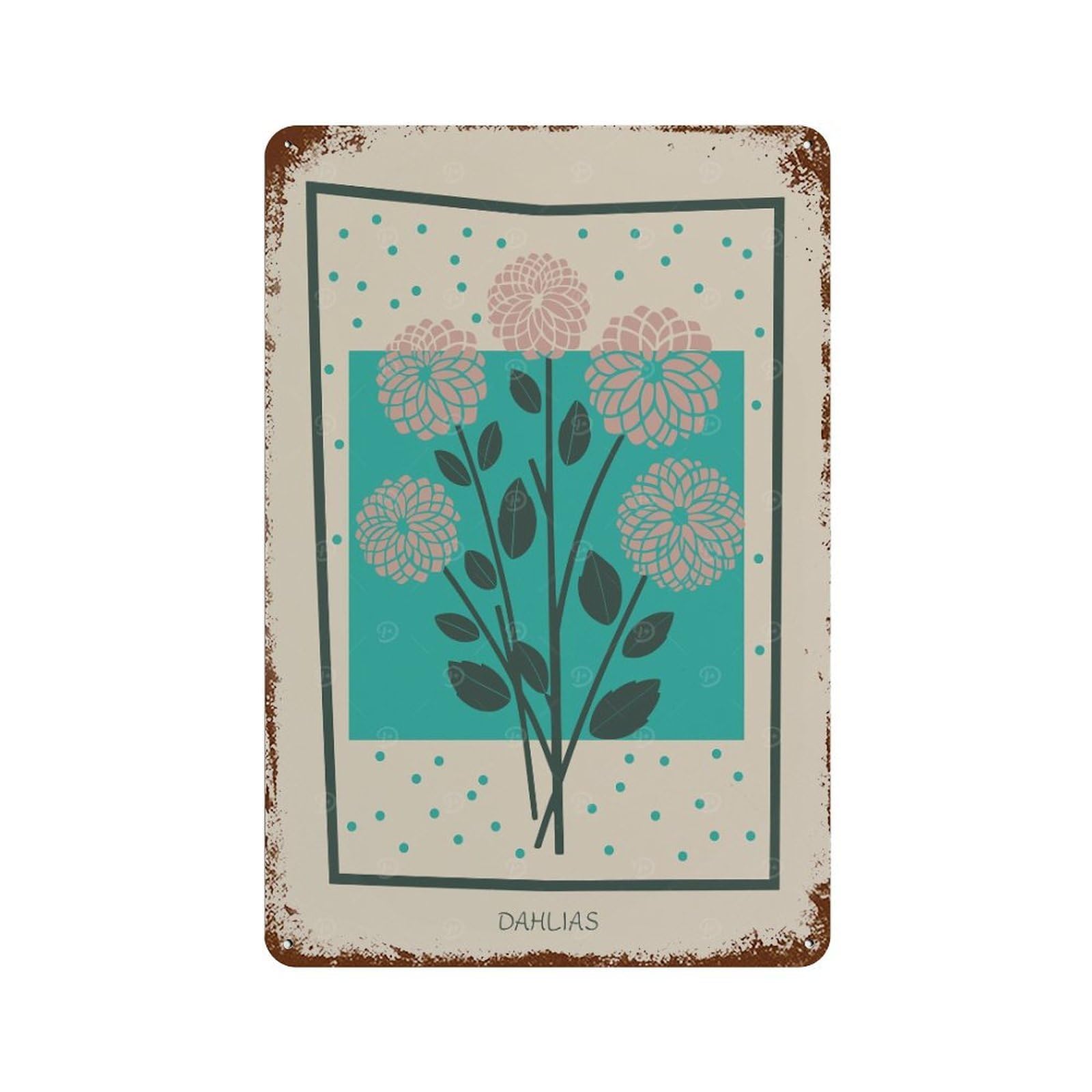 Garage Style Dahlia Floral Mid Century Distressed Metal Wall Sign 11.8"x7.9", Rustic Home Decor for Bar And Workshop