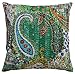 Indyjski ręcznie wykonany bawełniany kantha poszewka na poduszkę dekoracyjna poszewka na poduszkę na sofę 40 x 40 cm (zielona)