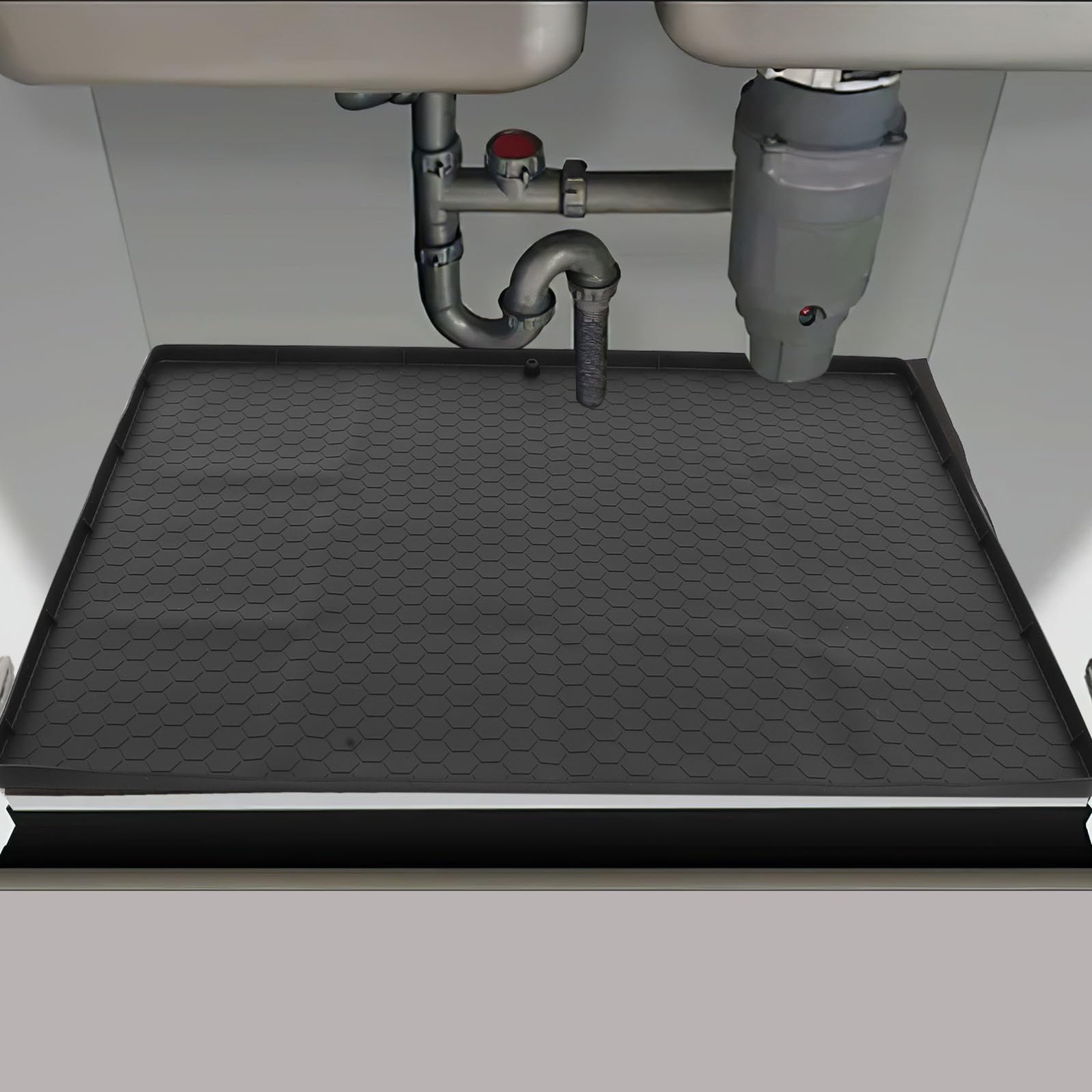 ibasenice Tappetino in Gomma per Sotto Lavello Cucina e Bagno, Protezione Armadietto Fori di Drenaggio, Misura 23.6x23.6 Pollici