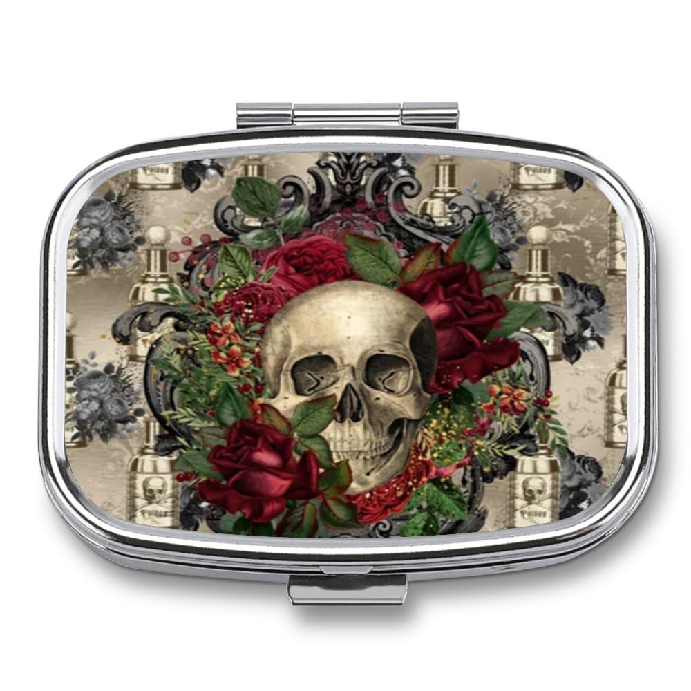 Metal 2 Compartment Pill Organizer Travel Friendly Portable Compact Pill Box Cute Pill Case to Hold Vitamins,Fish Oil,Supplements,Meds,Tablet for