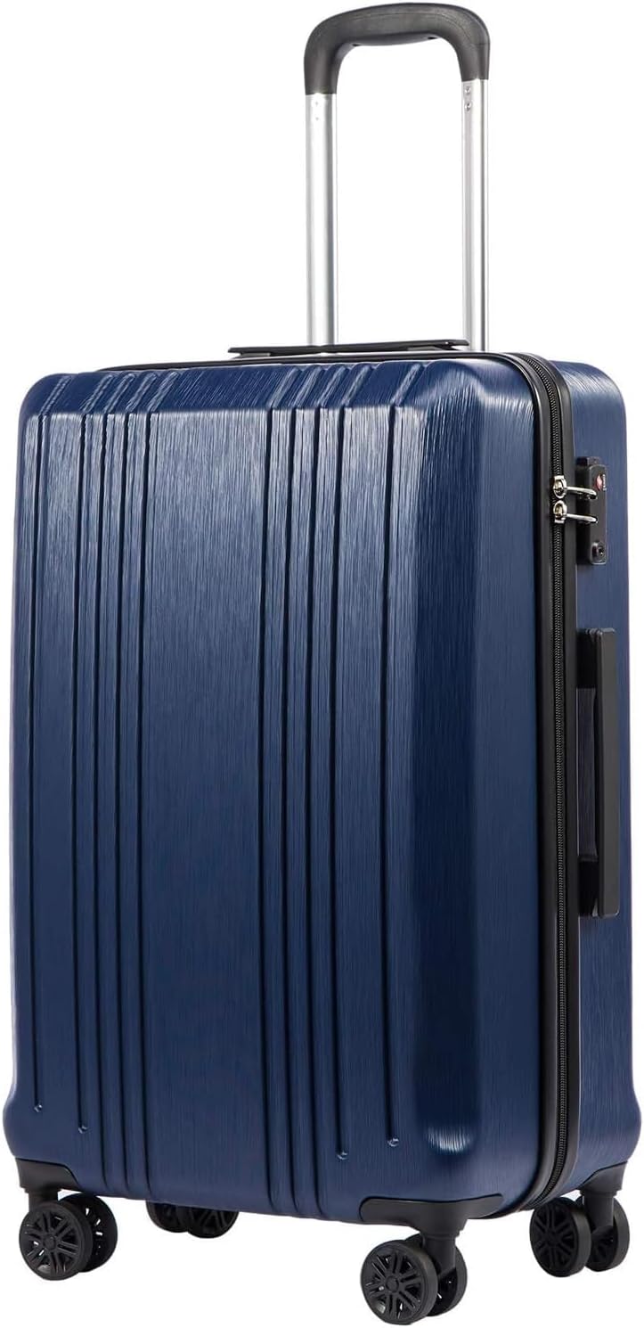 Coolife Luggage PC+ABS Hardshell Suitcase with TSA Lock, Spinner Checked Lightweight (navy, M(24IN)) navy M(24IN)