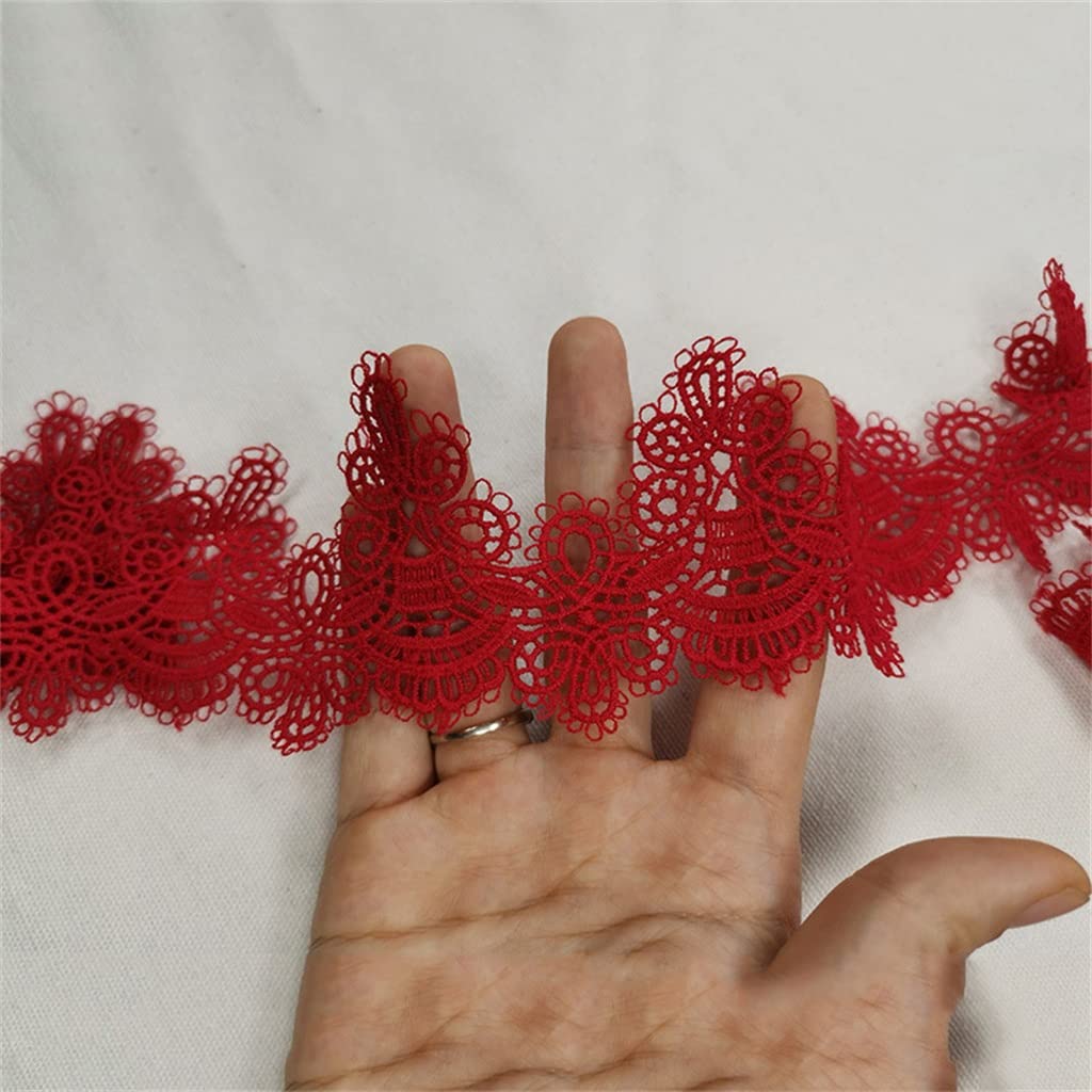 Générique Garniture de Bord de Ruban brodé en Tissu de Dentelle Soluble dans l'eau Rouge pour Rideaux Robe de mariée Bricolage Accessoires de Couture (Rosso 6cm)