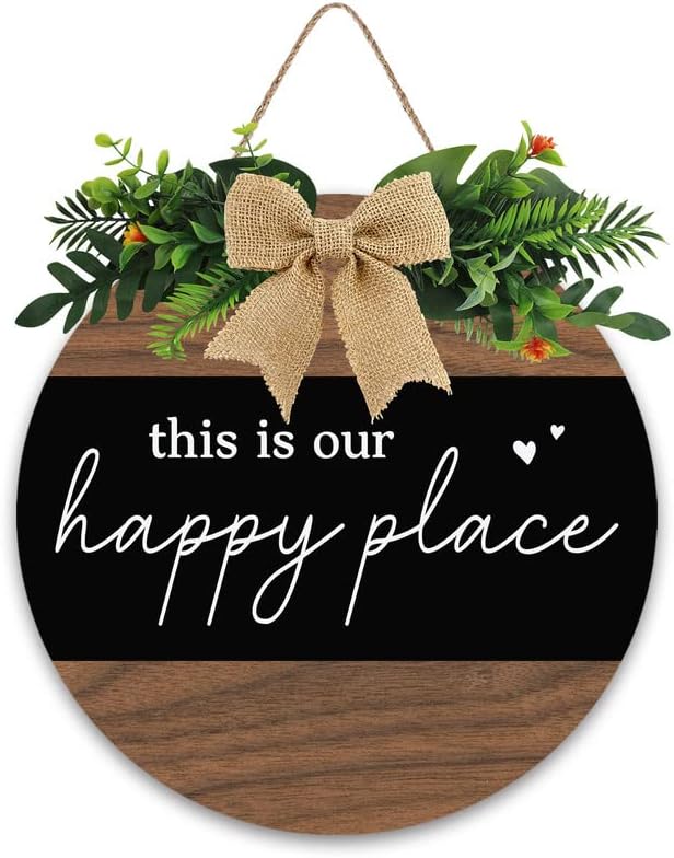 This is Our Happy Place Front Door Round Wooden Sign for