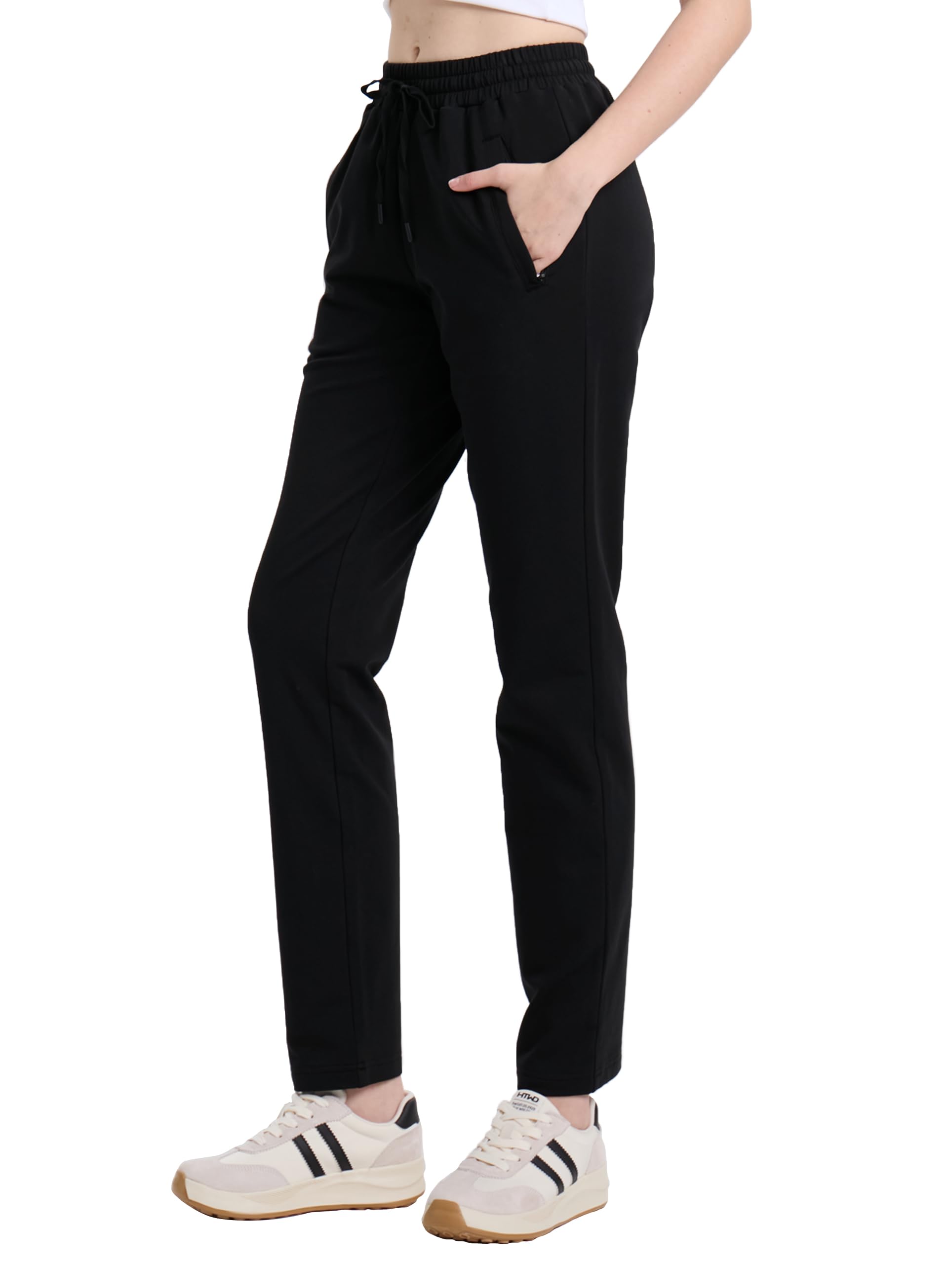 SEVEGO Pantaloni della tuta da donna alti in cotone yoga lounge 76,2 cm/81,3 cm/86,4 cm/91,4 cm casual aperto fondo morbido allenamento con cerniera tasca joggers