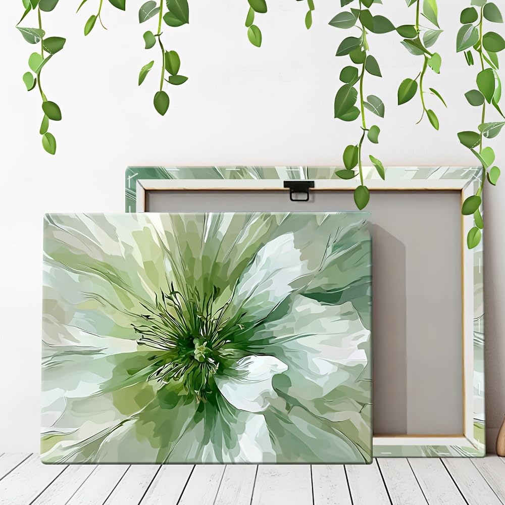 IXEHOH Abstrakte Blumen Leinwand Wandkunst, Salbeigrün Weißes Blumenbild, Große Moderne Kunstdrucke, Bilder Wanddeko für Wohnzimmer, Schlafzimmer und Büro Ästhetik 80x120