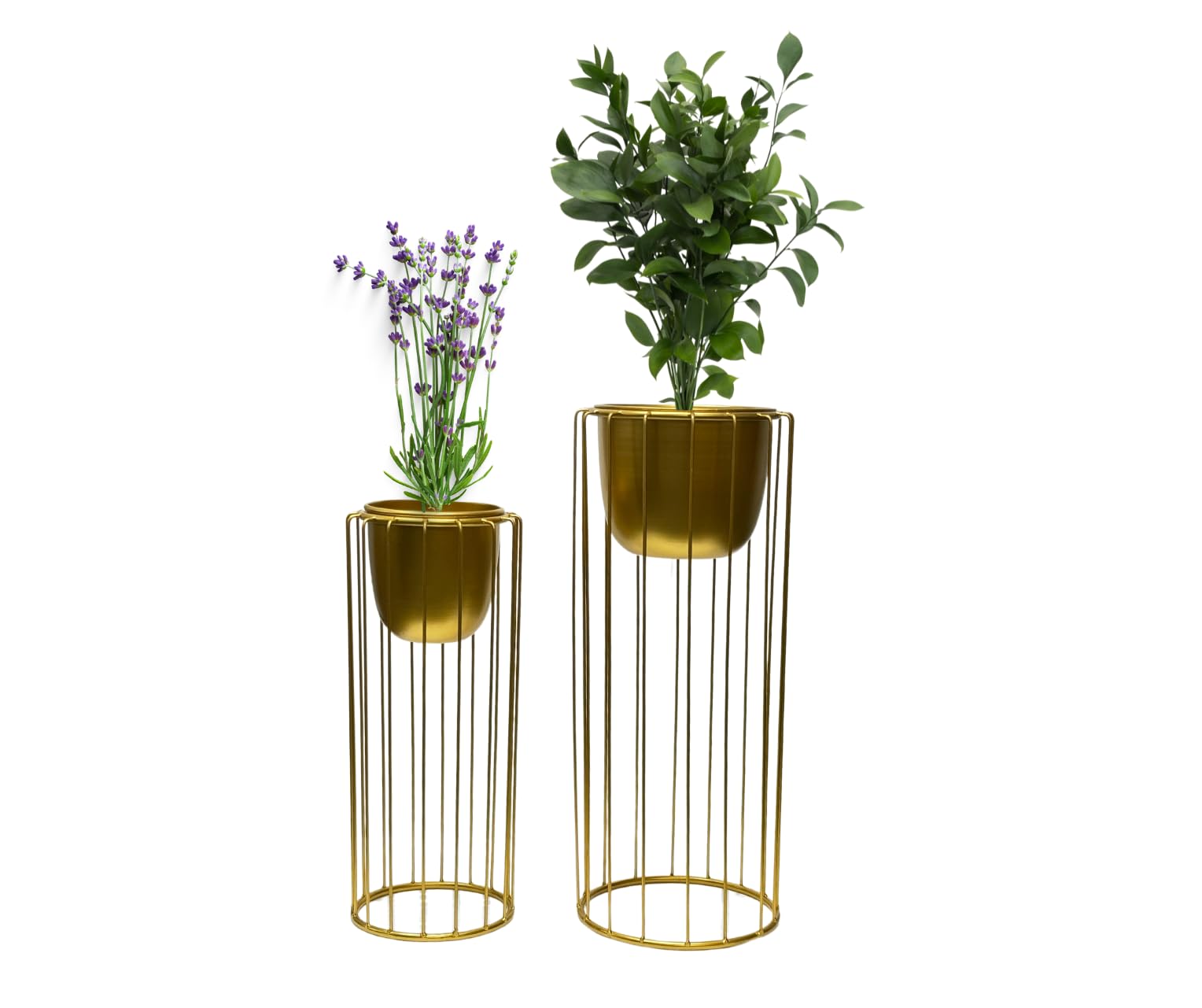 Trendi Gold Set of 2 Planter Pots with Metal Stands, Flower Pots Living Room Decor | Plant Pot for Indoor/Outdoor Flower pot Plant Herb Garden Container Organizer decor (Set of 2 โ image 1