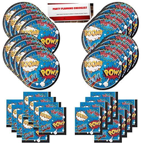Action Adventure Superhero Hero Birthday Party Supplies Bundle Pack For 16 Guests (Plus Party Planning Checklist By Mikes Super Store) #TOP4