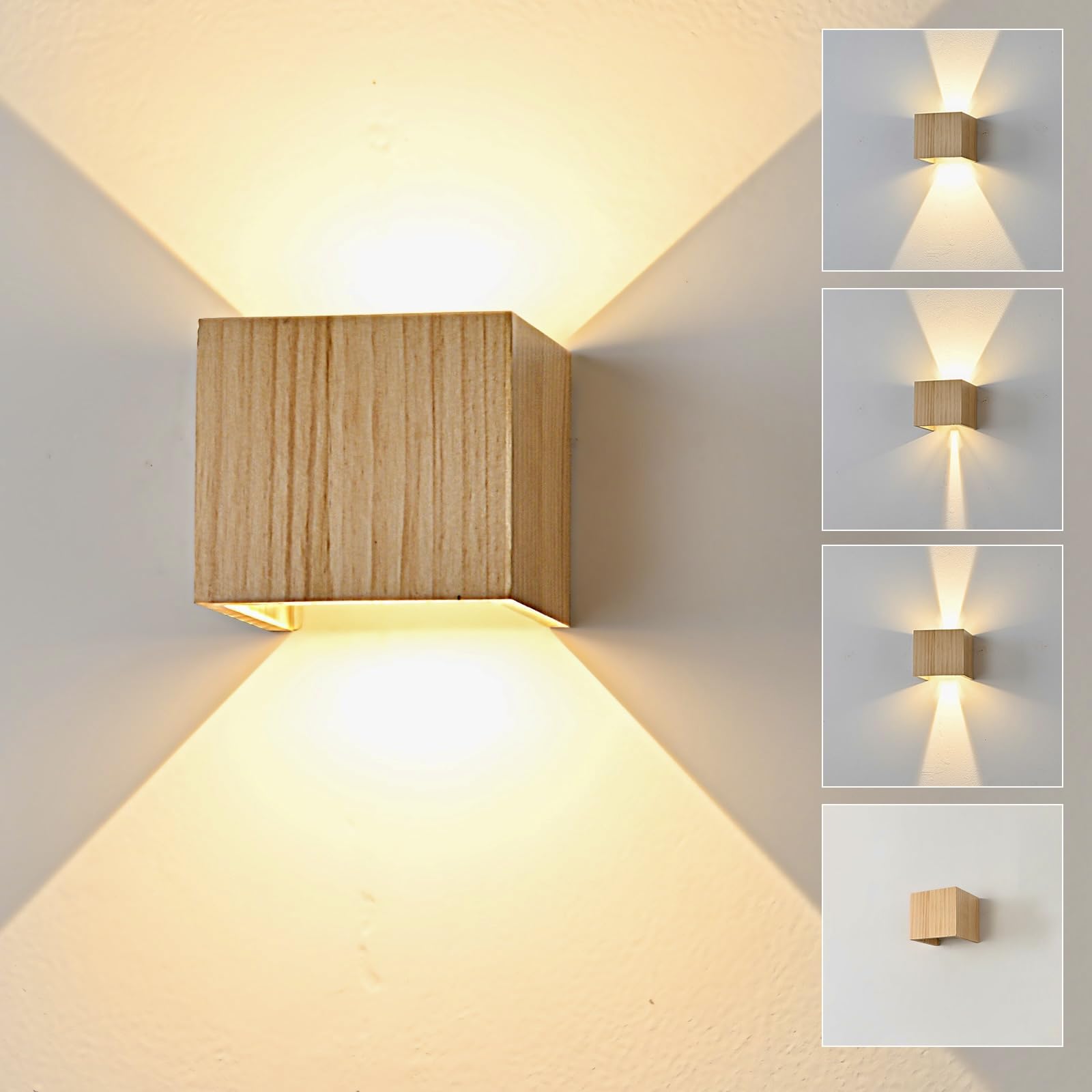 Lampa ścienna LED do wnętrza 6 W, drewno, ciepła biel LED lampa ścienna 3000 K, vintage lampa ścienna góra-dół retro oświetlenie na klatkę schodową, wejście, taras, wiszący salon, 1 szt