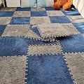 YQJYBD 12pcs Puzzle Play Mat Soft Thicken Interlocking Carpet Tiles Interlocking Plush Fluffy Rug Climbing Area Carpet Squares Puzzle Floor Tiles for Home Playroom(Navy blue gray), 30X30, CMM669
