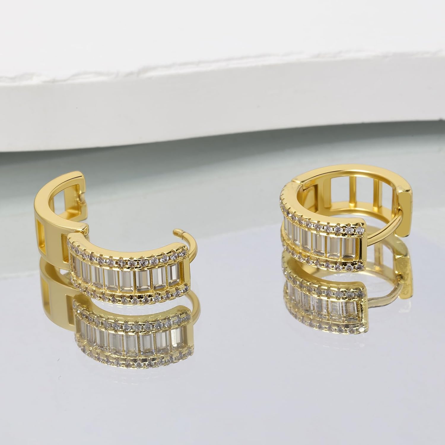 14K Gold Hoop Earrings for Women 18G(1 mm) Earrings Hypoallergenic Cubic Zirconia Huggie Cartilage Cuff Fashion Earrings for Women Men Huggie Earrings Jewelry Gifts - Image 2