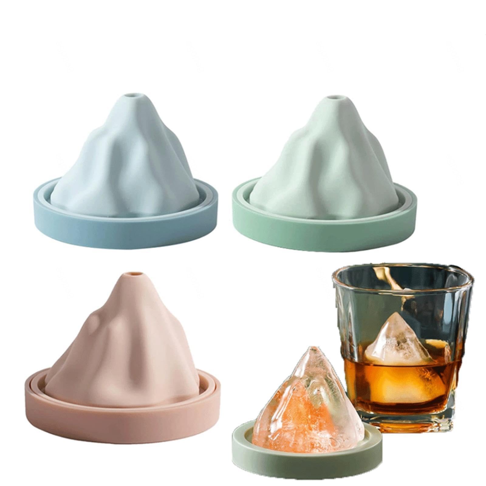 BAIYUN Snow Mountain Shaped Ice Cube Tray, 3 Pack Iceberg Mold - DIY Whiskey Ice Molds with Funnel Reusable for Whiskey Cocktails Bourbon Jello Party Favors