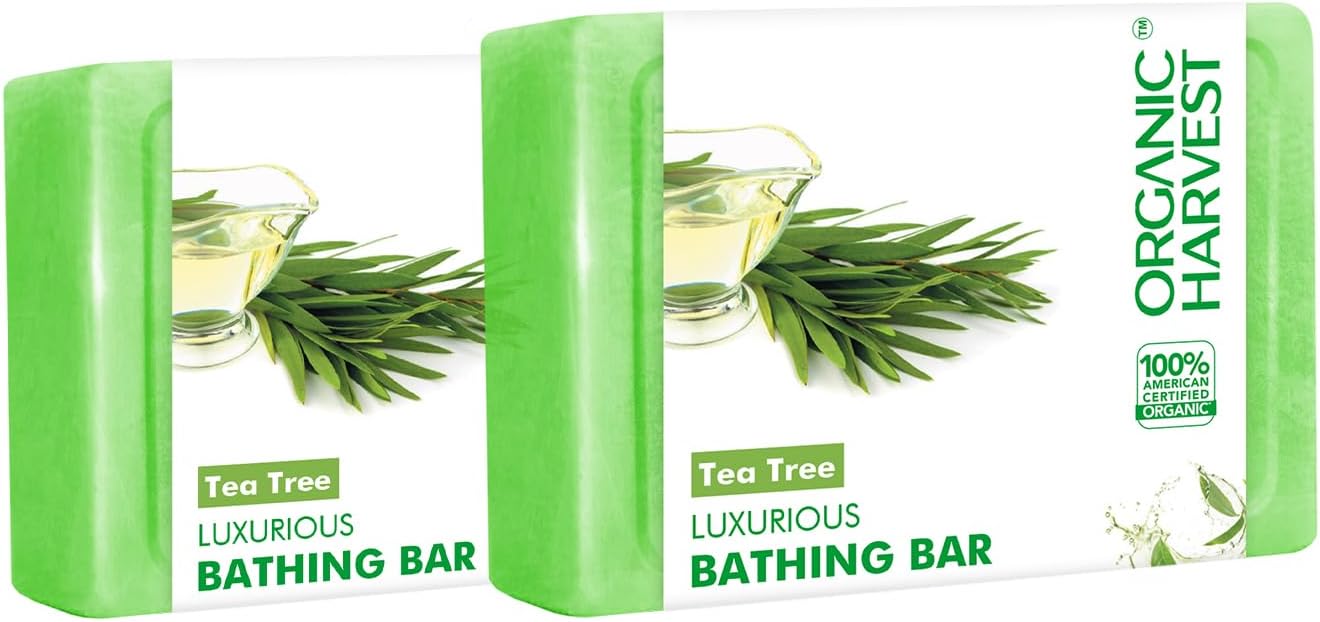 Organic Harvest Luxurious Bathing Bar: Tea Tree | Tea Tree Soap Bar for Clear Skin | Tea Tree Soap to Prevent Body Acne | 100% American Certified Organic | Sulphate & Paraben-free, 125gm (Pack of 2)