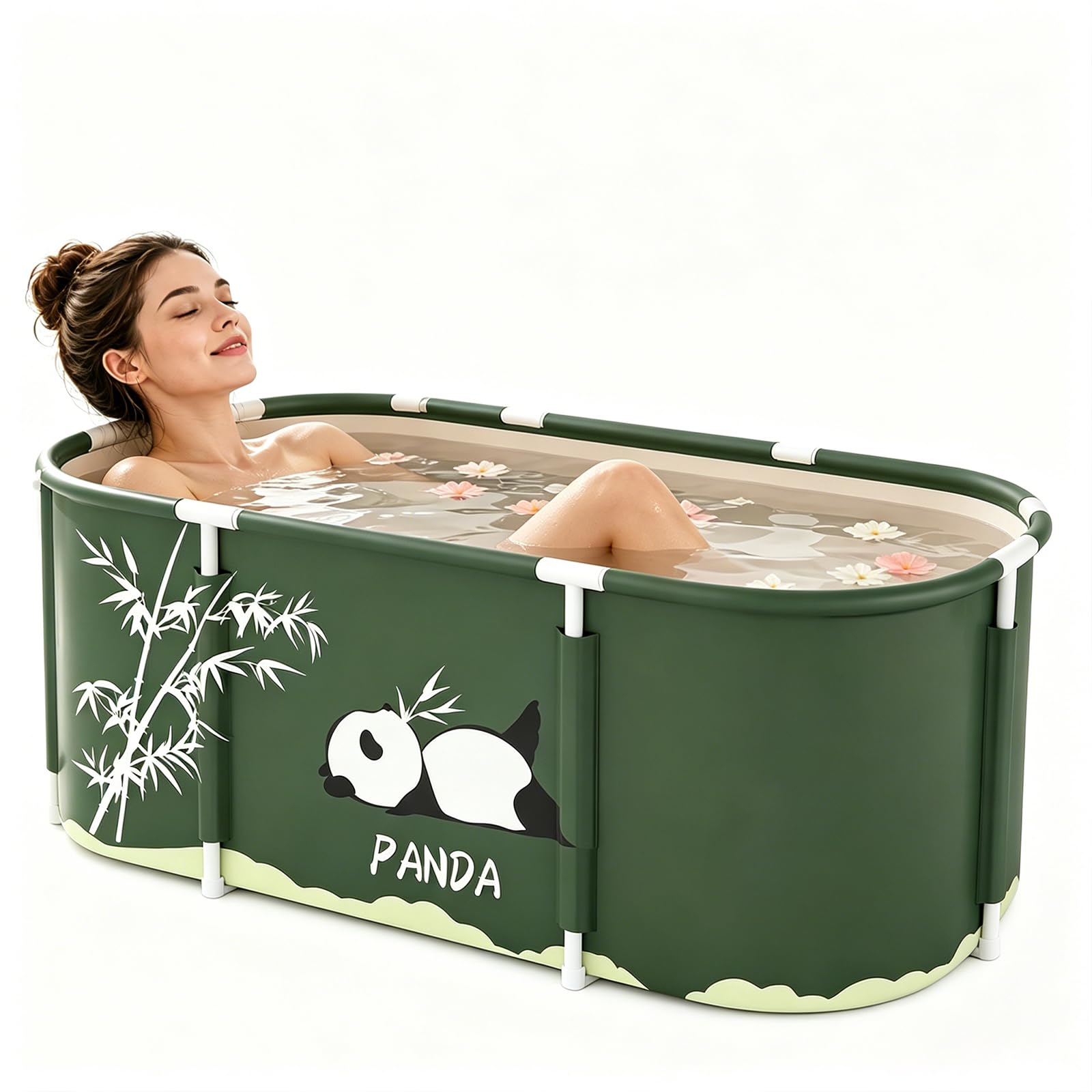 Vasca da bagno pieghevole per adulti, 115 x 60 x 50 cm, portatile, bagno caldo, bagno di ghiaccio, spa, secchio da bagno, spesso multistrato, grande vasca da bagno con schienale, cuscino e gonfiabile