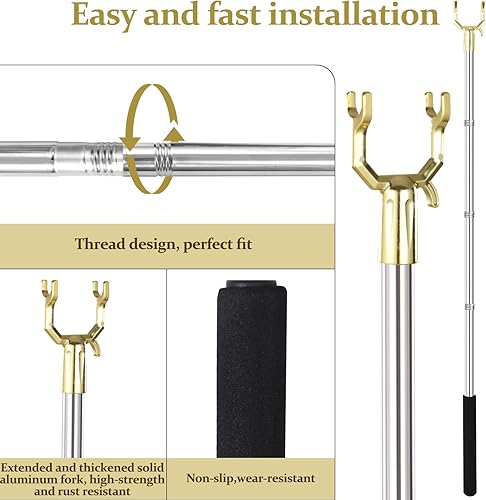 Miniatura 5 de Cagaloi Barra telescópica de secado de ropa de armario de 58 pulgadas, barra de gancho ajustable y ligera, adecuada para perchas de ropa, gancho de