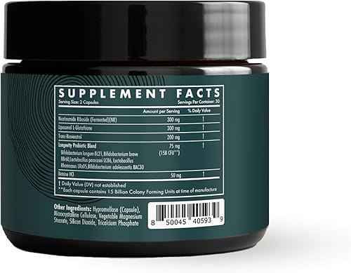 Miniatura 3 de The Wellness Company Longevidad  Eficiencia de las mitocondrias, reparación del ADN, senescense celular - NR, glutatión liposomal, resveratrol,