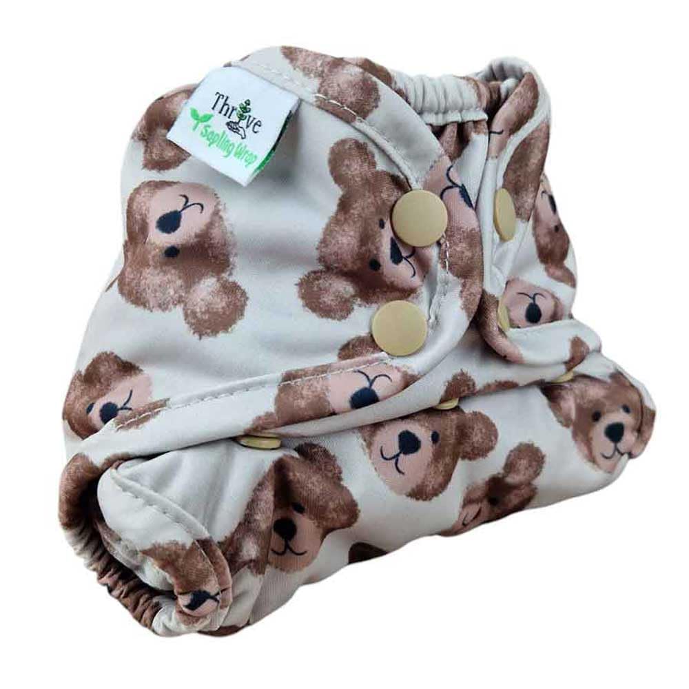 Thrive Sapling Newborn Reusable Nappy Cover, Waterproof, XSmall, (Teddy Bears)