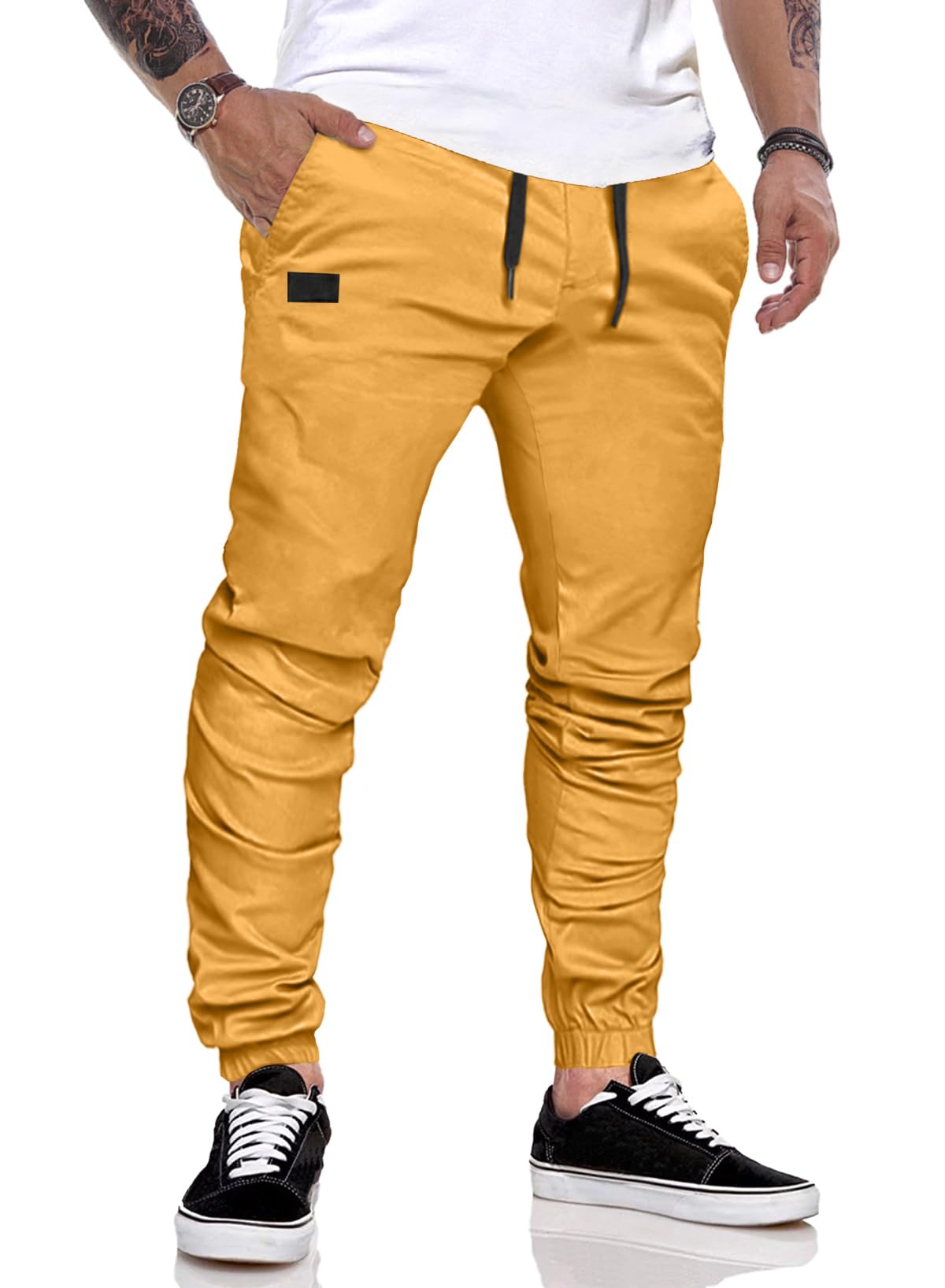 JMIERR Hose Herren Chino Cargo Hose Jogginghose Herren Baumwolle Sporthose Casual Freizeithose Elastische Taille mit Kordelzug Sweatpants Herren mit Taschen