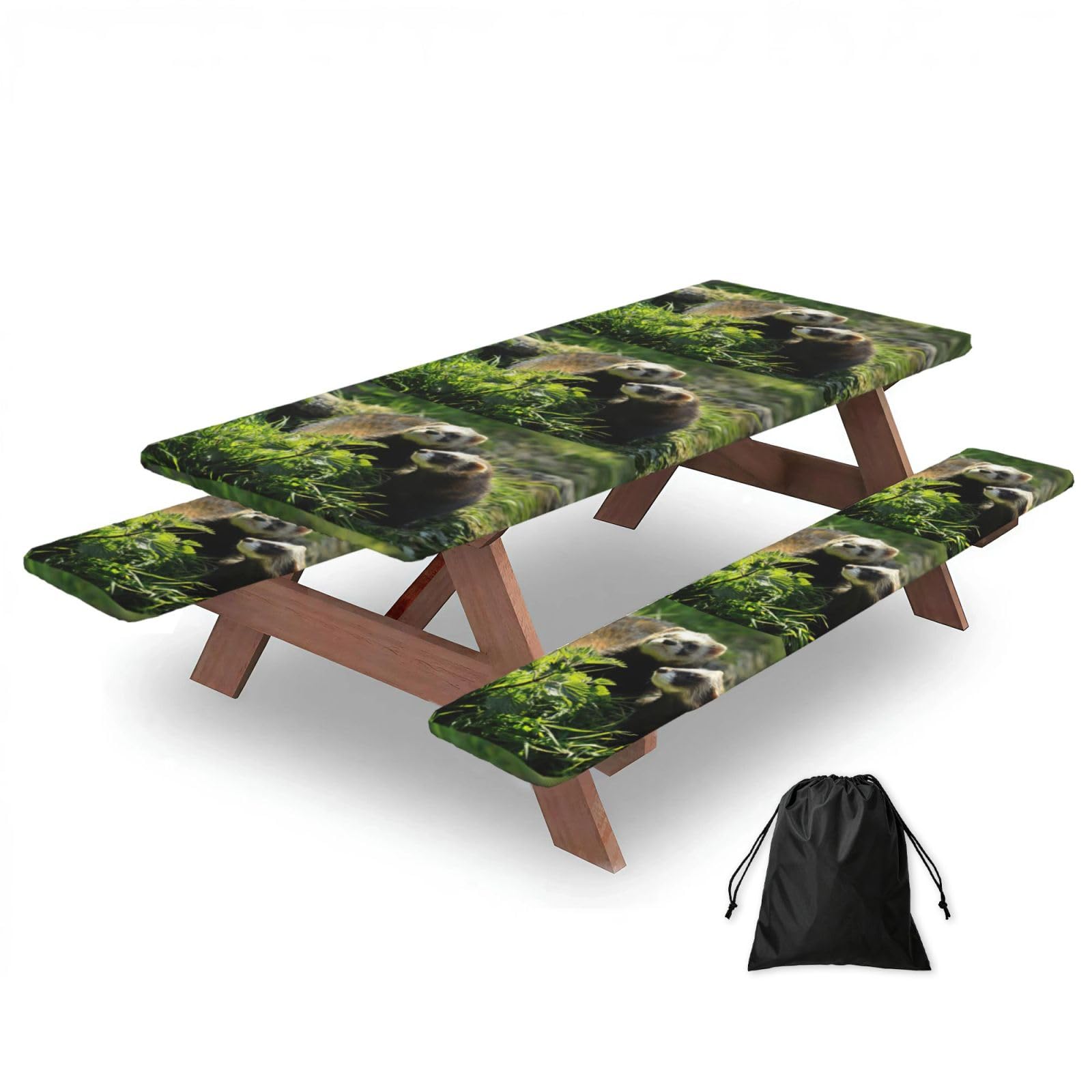 Wildlife Ferret Print 3 Pack Wipeable Picnic Bench Cover And Table Cover Lightweight Table Cloth For Camping Outdoor