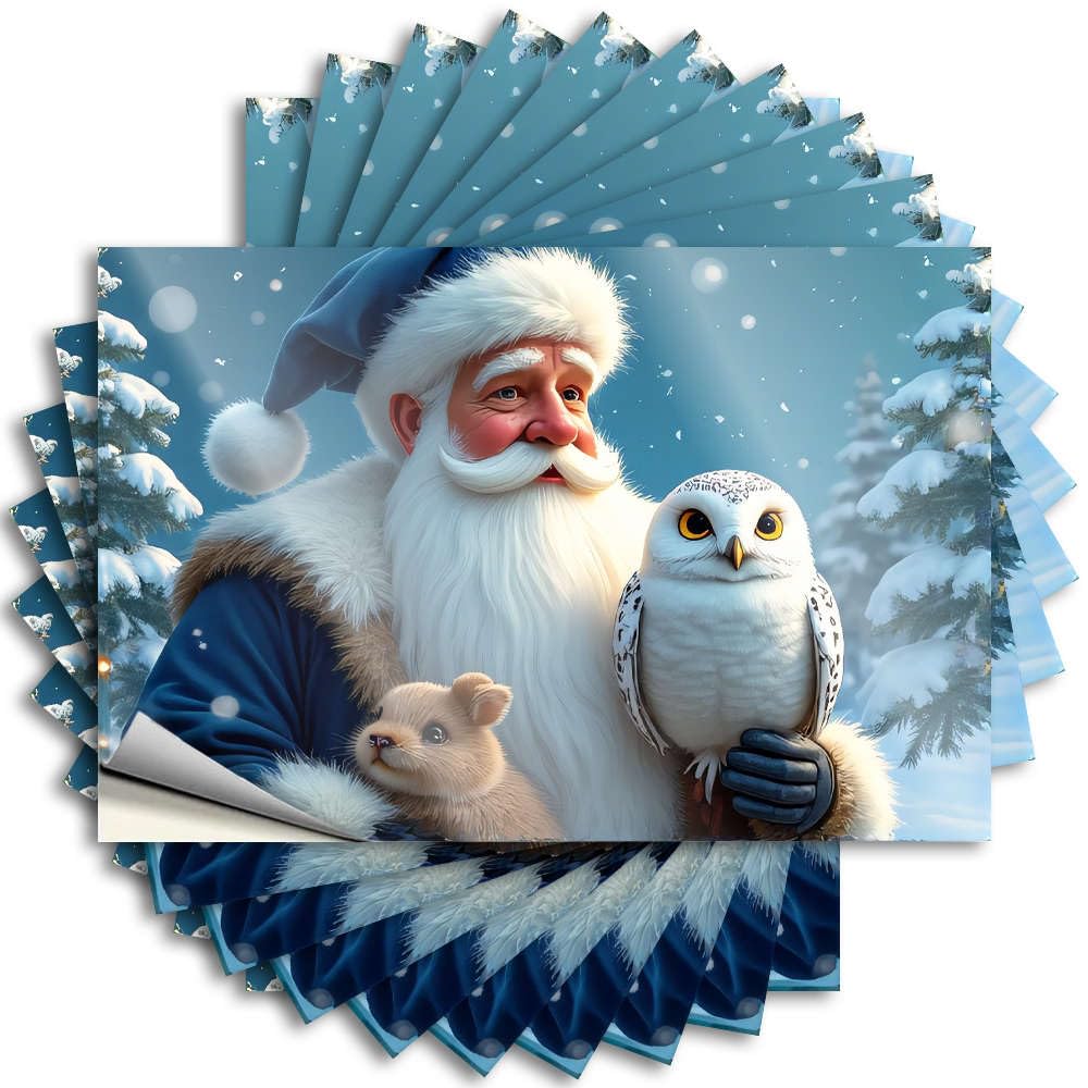Country Long Decals - Santa Claus with an Owl and A Hamster in A Snowy Forest. Bumper Waterproof Vinyl Sticker(12X18CM)