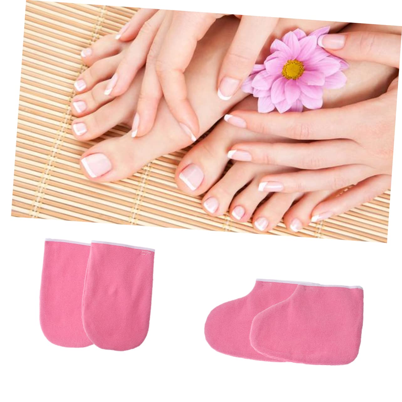 MERRYHAPY Paraffin Wax Mitts and Foot Straps Cloth Warmth Retaining Gloves for Manicure 2 Pairs Pink