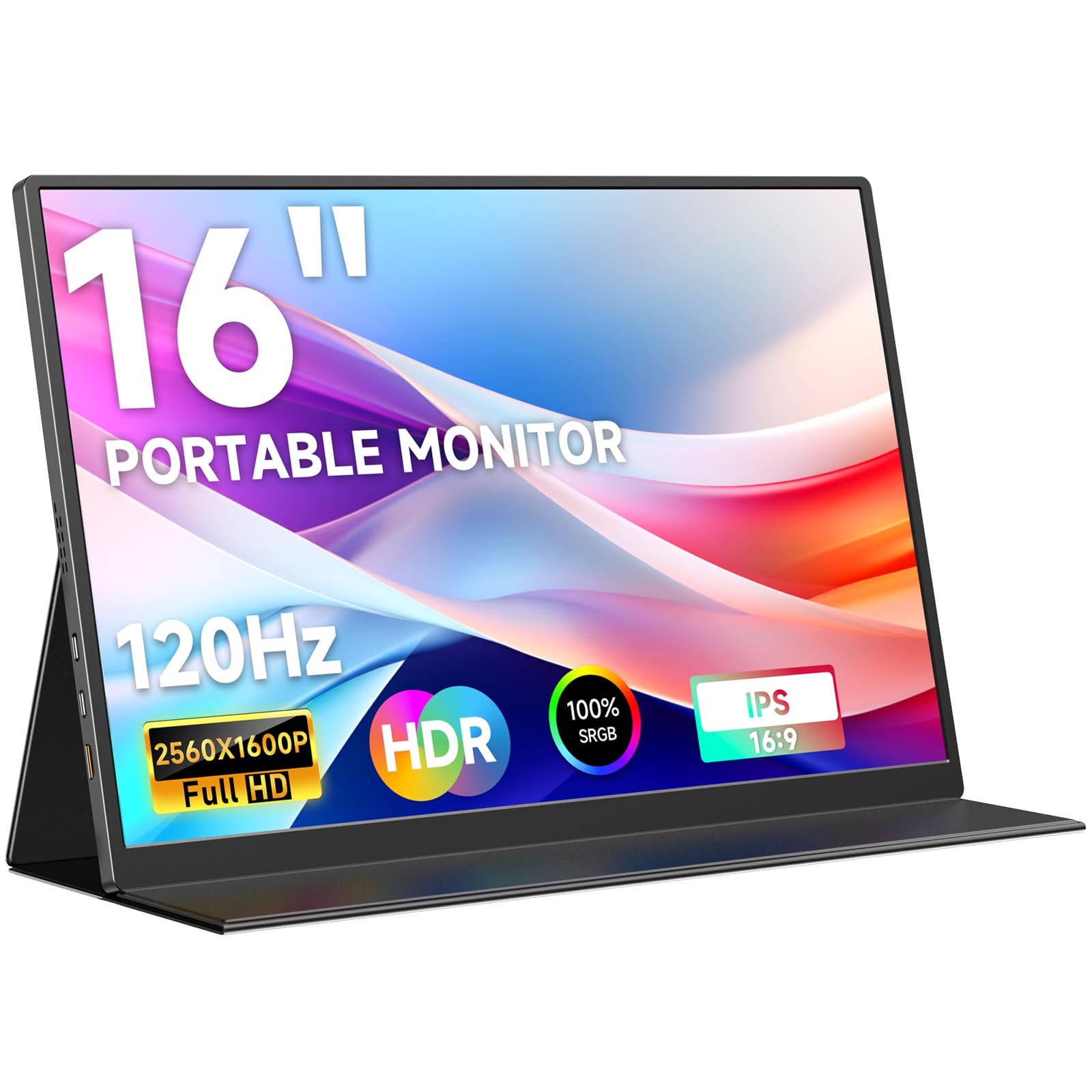AYY 16" 2.5K 120Hz Portable Monitor, 2560x1600 HDR IPS Display, QHD 100% sRGB, USB-C & HDMI, Eye Care External Second Screen, for Laptop/PC/Phone/PS4/
