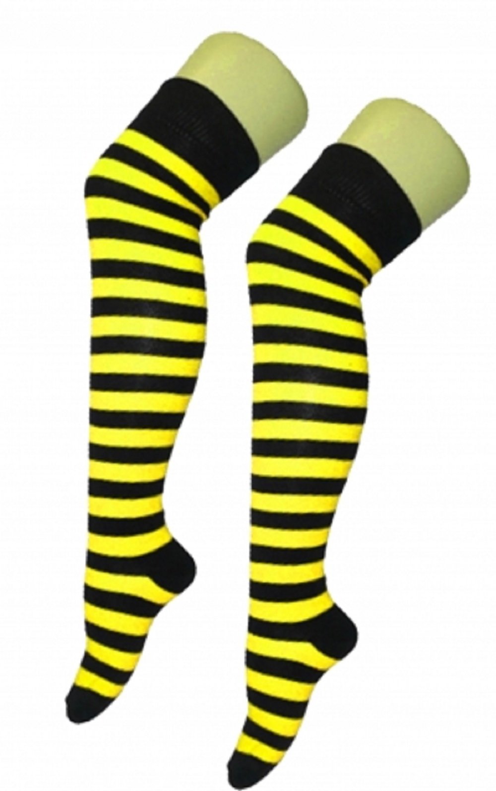 Crazy Chick Women's Yellow/Black Stripes New Over The Knee Long Horizontal Stripe Print Thigh High Striped Patterned Overknee Socks By Angies Fashion Ltd ()