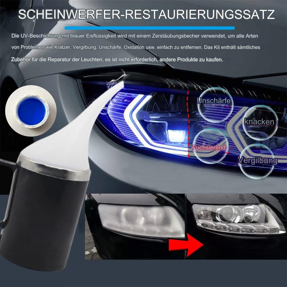 Scheinwerfer Bedampfen Set, Aceton Verdampfer Scheinwerfer Aufbereitung Set, 500ml ReparaturflüSsigkeit Scheinwerfer Reparatur Politur Set FüR BekäMpft Vergilbungen, Kratzer, UnschäRfen