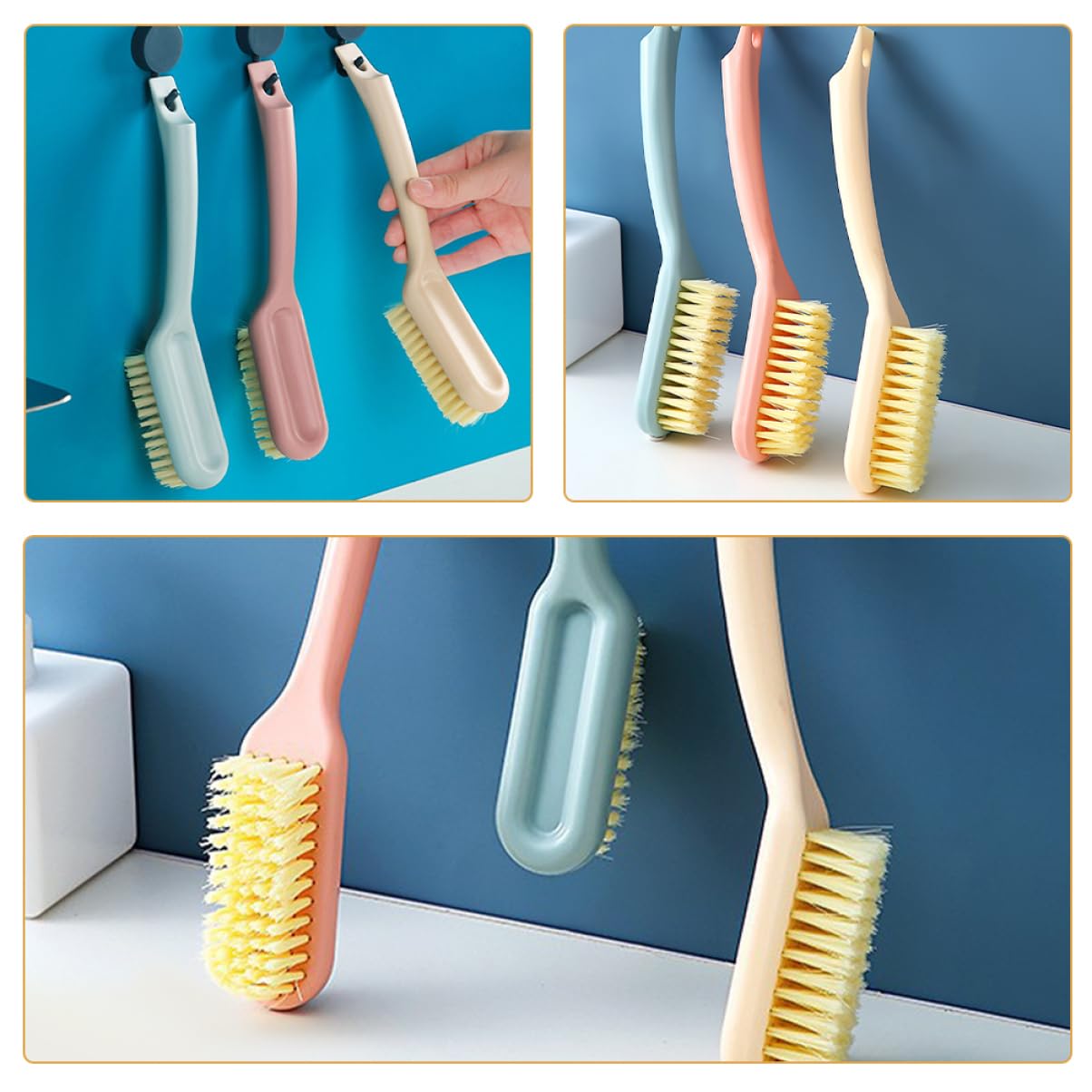 Healvian 5 Series Cepillo para Fregar Zapatos para Tareas Domésticas para Fregar Botas Cepillos para Ropa Herramienta para Zapatos Cerdas Largas De Mano para Dormitorio 3 Piezas x 5