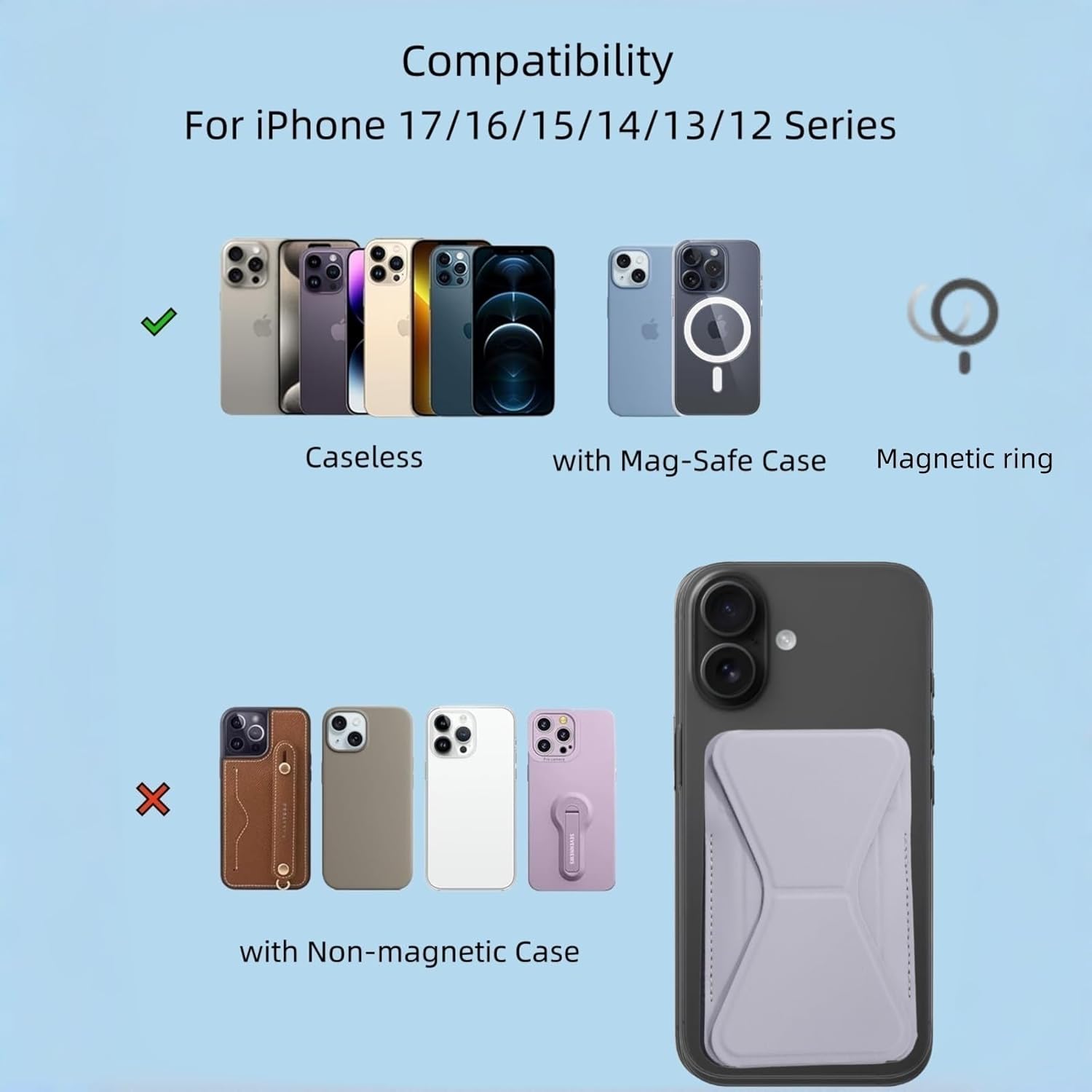 Magnetic Wallet for MagSafe with Stand, RFID Blocking, 2 Card Holder, Slim Leather, Compatible with iPhone 17 16 15 14 13 12 Series - Image 7