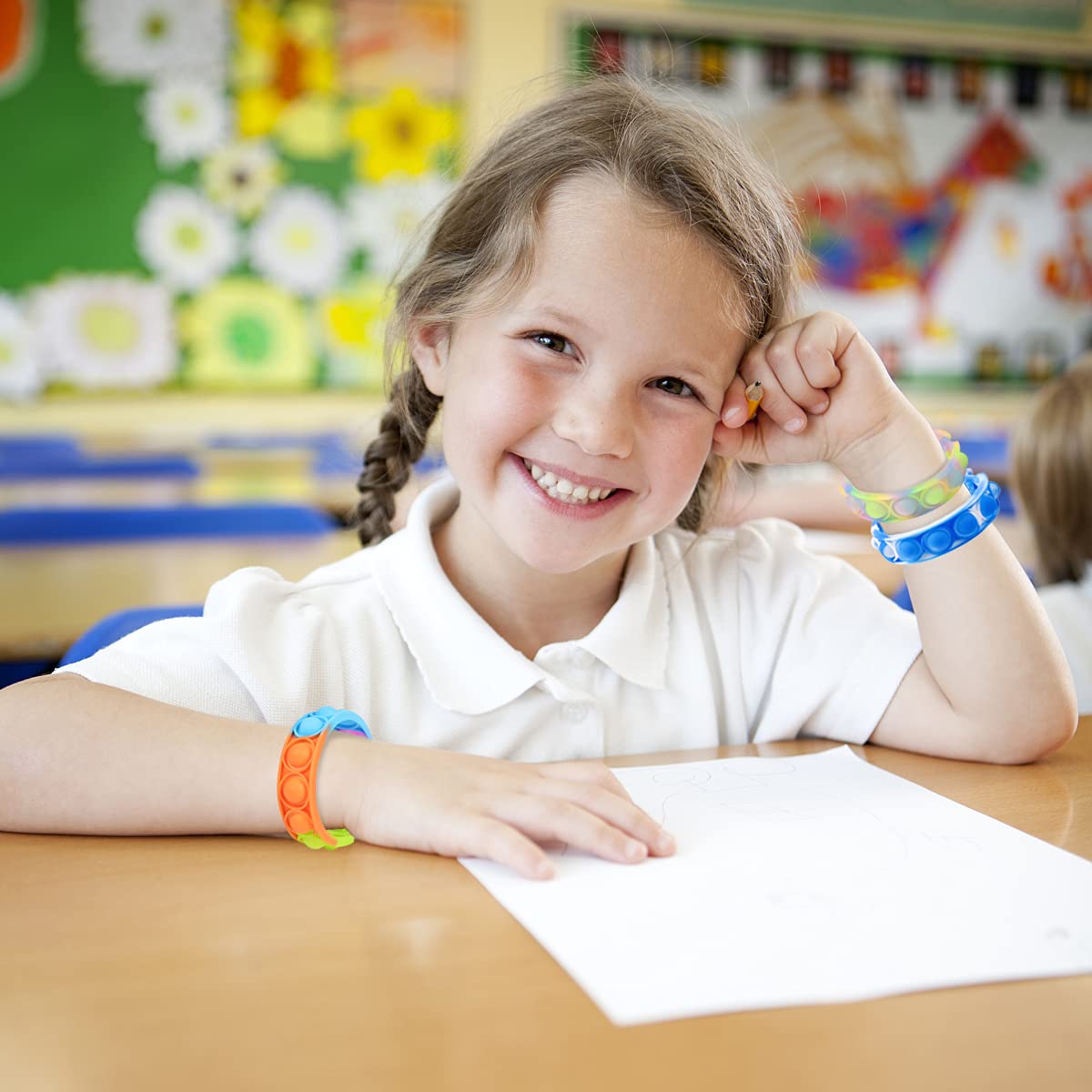 120 Pcs Pop Bubble Fidget Bracelets Bulk Pack - Silicone Stress Relief Toys For Kids Party Favors