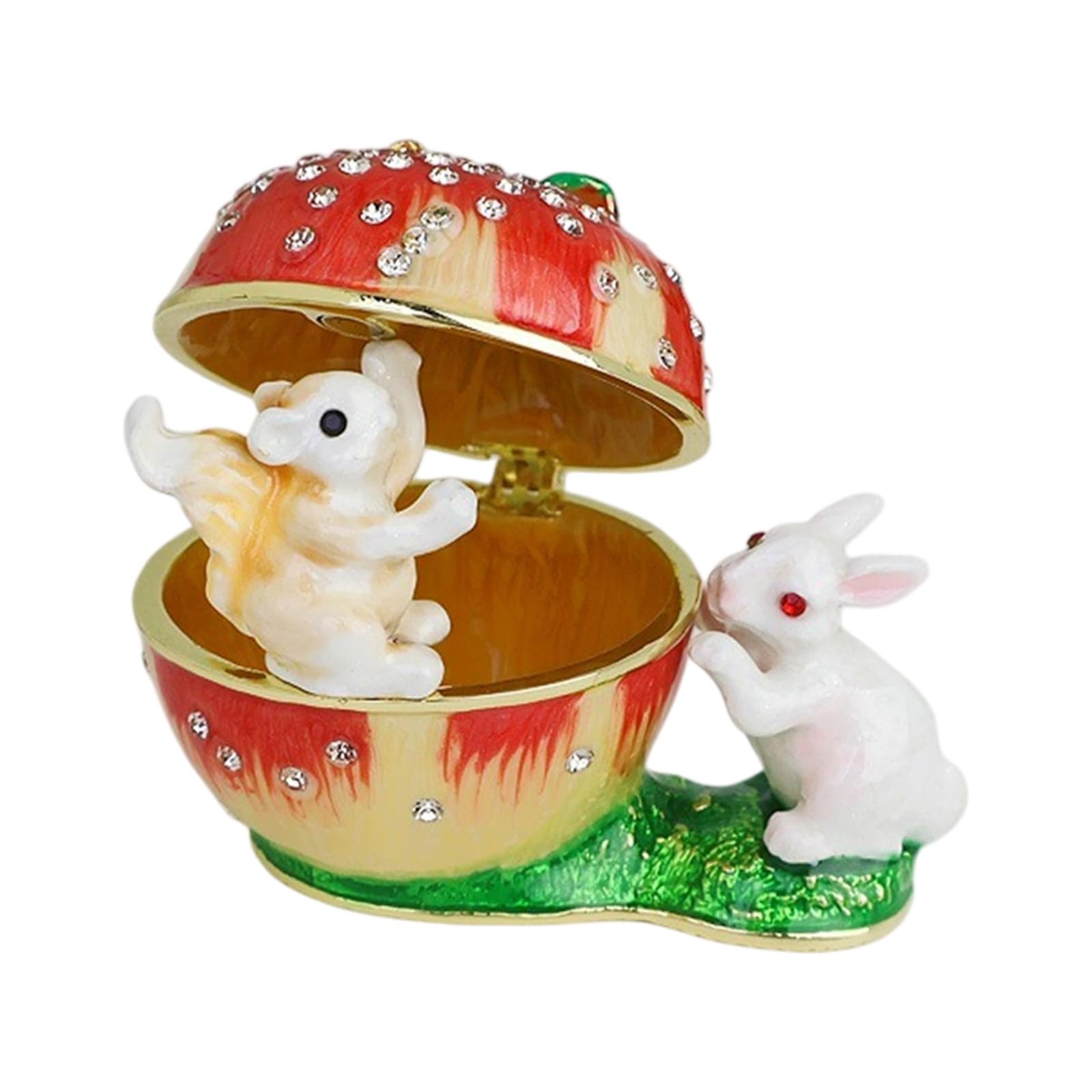 GMBYLBY Artistic Enameled Squirrel Fruit Shaped Jewelry Box Sturdy Alloy Jewelry Container with Diamonds Embellishments Gift Worthy Holder