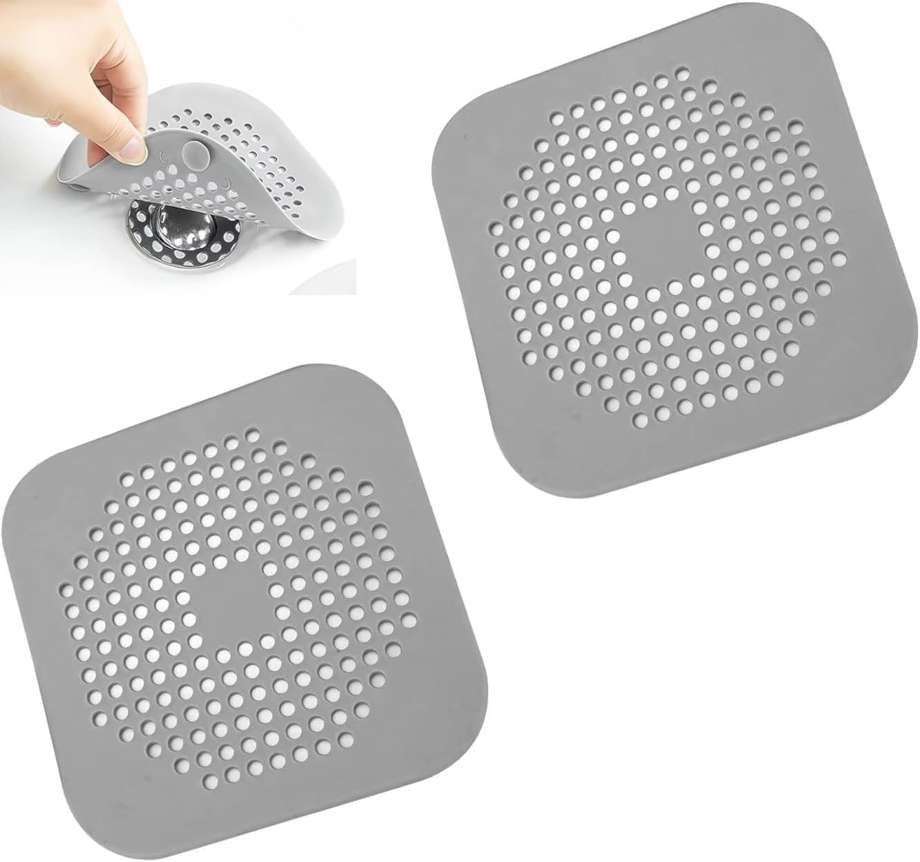 Tifanso Grey 2 Pcs Silicone Drain Protector With Sucker Sink Strainer Shower Drain Cover Hair Catcher For Shower Drain Strainer Plug Trap Filter For Bathroom (2*Grey)