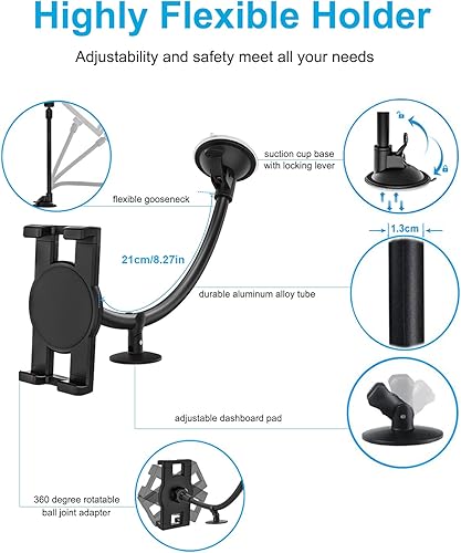 Miniatura 4 de woleyi Soporte para tablet para parabrisas de automóvil, ventana de cochecamión, con ventosa de brazo largo, compatible con iPad ProAirMini, Galaxy