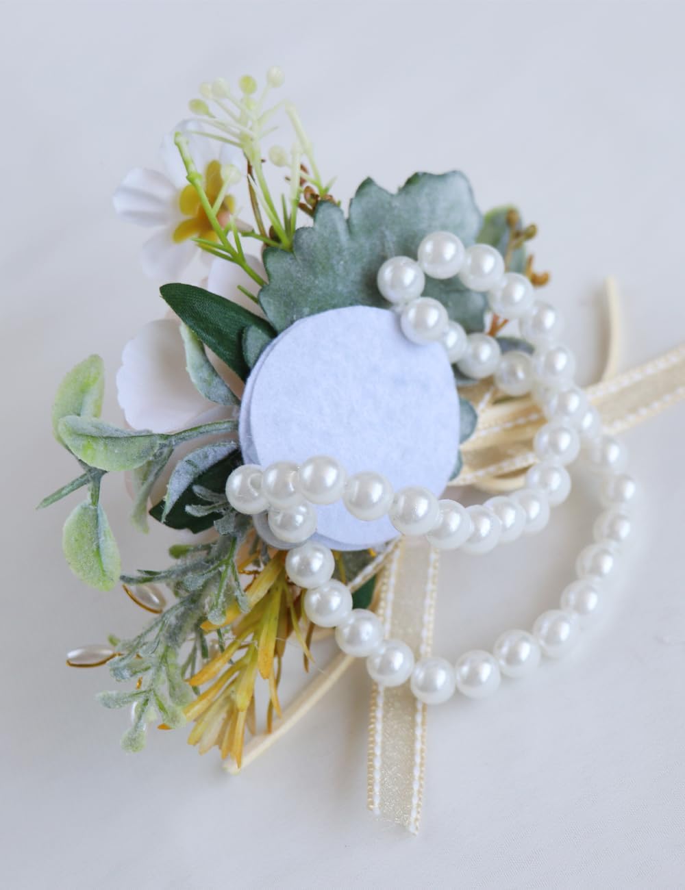 Wedding Bride, Bridesmaid Wrist Flowers, Champagne-Colored Wrist Flowers