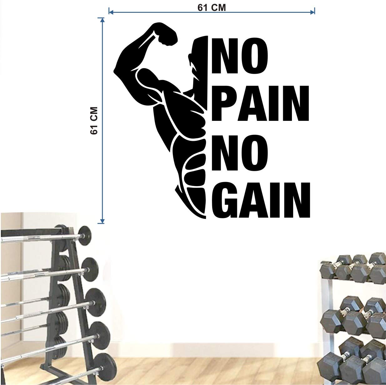 Ruby D�COR Gym Sticker NO Pain NO GAIN for Wall and Glass Size 61cmX61cm-image-5