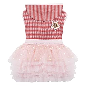 kyeese Dog Dresses for Small Dogs with Leash Hole Dog Hoodie Dress with Star Printing Shiny Dector