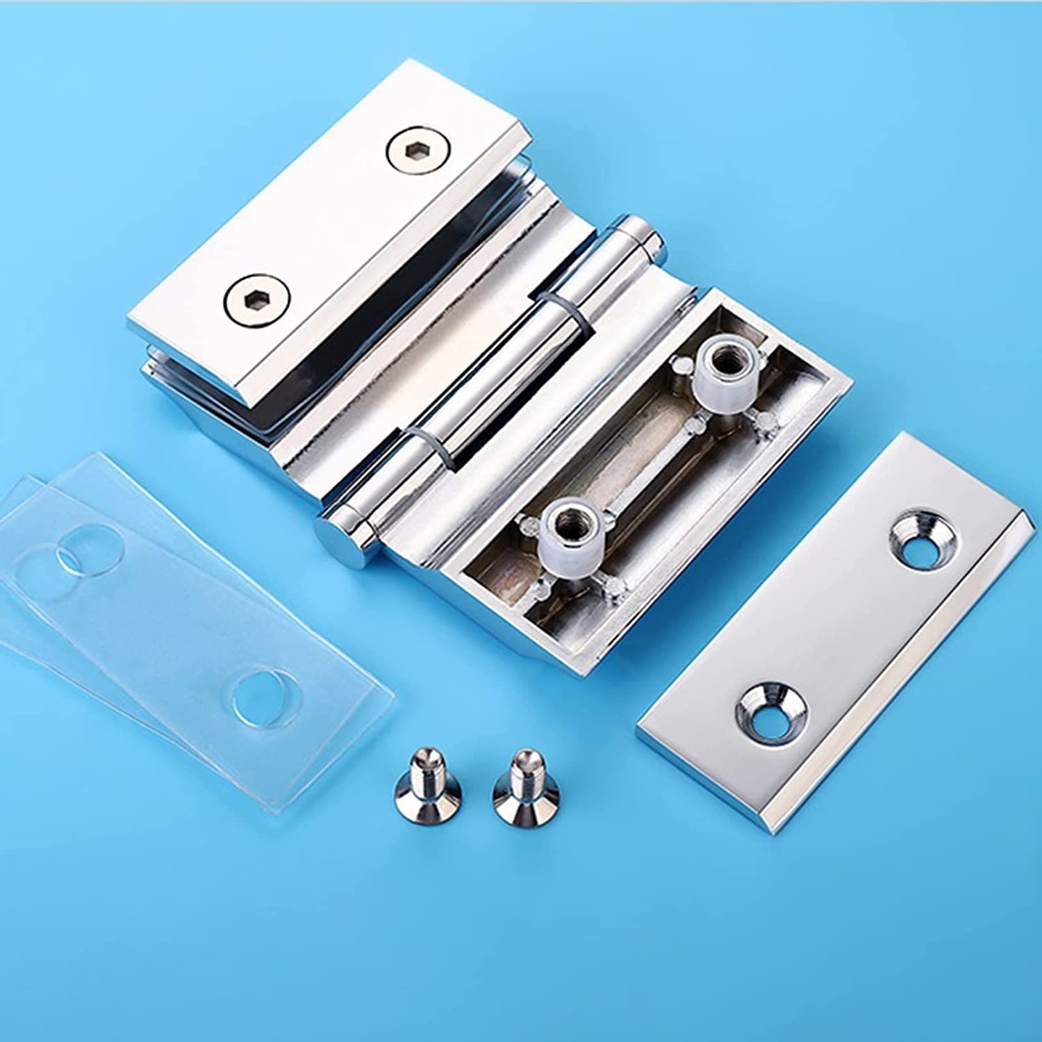 Bisagras de vidrio for baño, bisagras puerta con apertura hacia afuera 180 grados doble cara, clip fijación