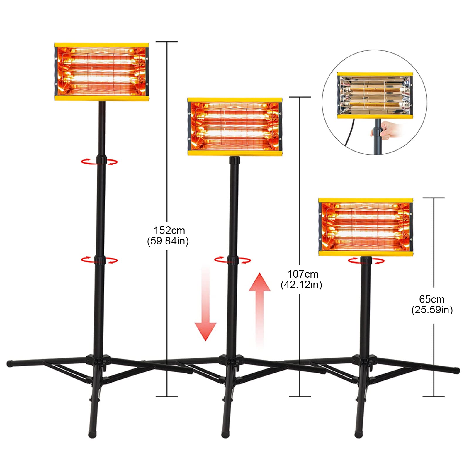 Infrared Paint Curing Lamp, 2000W 110V Short Wave Infrared Paint Drying Lamp, Handheld Auto Body Paint Repair Dryer with Telescopic Stand, Height and Angle Adjustable, with Timing Function