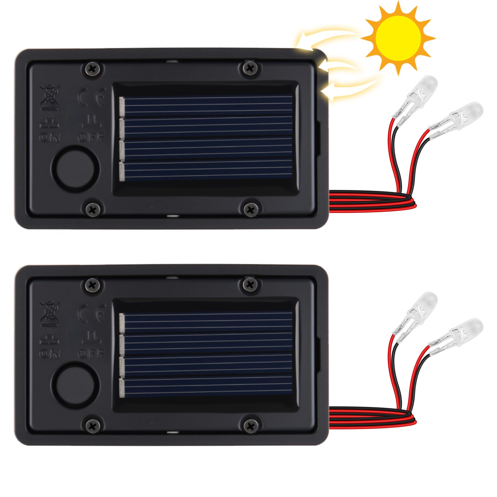 BUZUYIWAR 2 Pack Solar Lights Replacement 4 * 7 CM LED Bulb Solar Panel Lantern Lid Lights 1.2V Replacement Battery Part for Outdoor Solar Lights Waterproof Battery Box DIY Garden Decor Easy Install