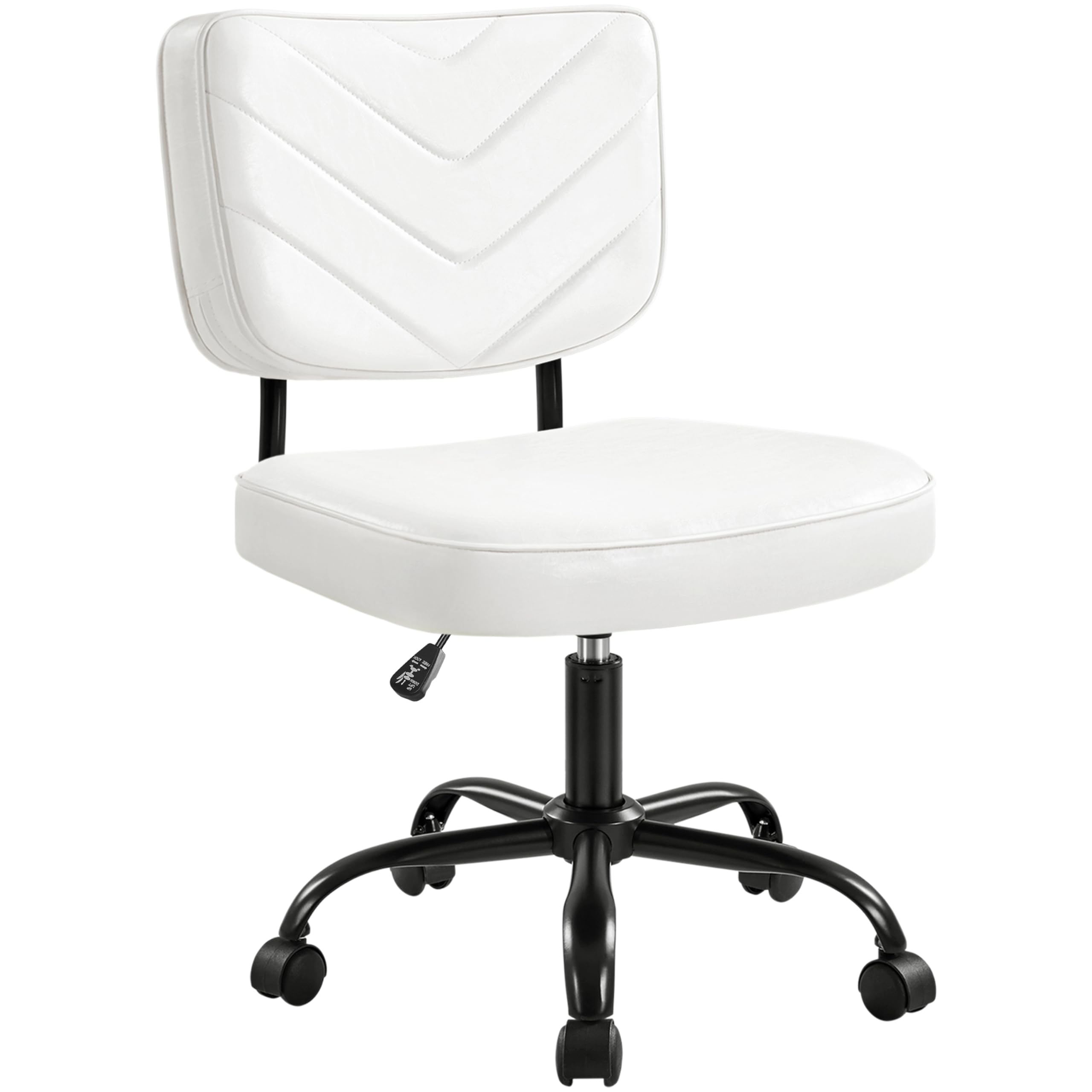 Yaheetech Office Desk Chair with Wheels, Height Adjustable Swivel Vanity Modern Armless Chair with Back Support and PU Leather for Home Bedroom, White