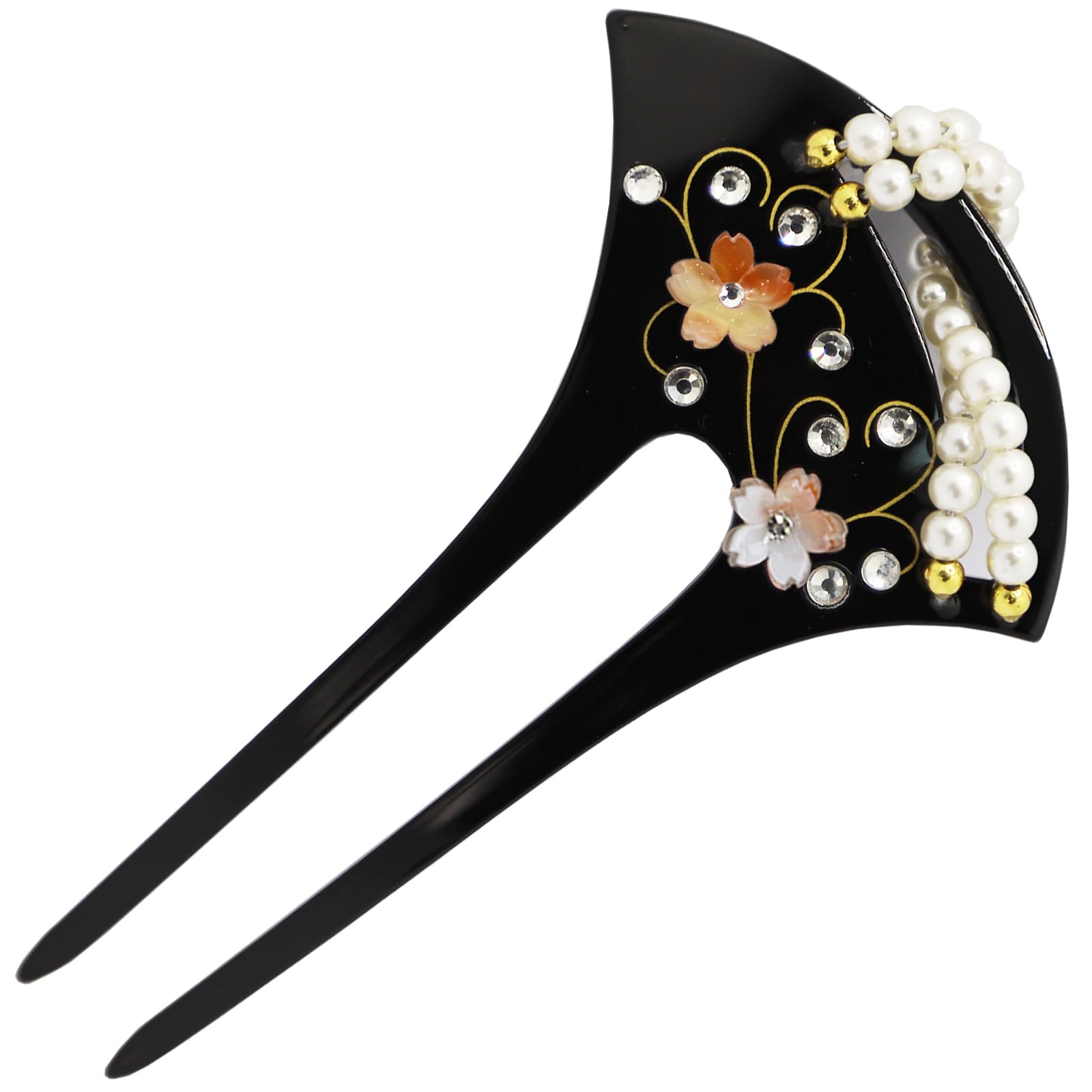 TOuWA Japanese Hair Ornament Bat Fan Shape Pearl Night Cherry Blossom Kimono