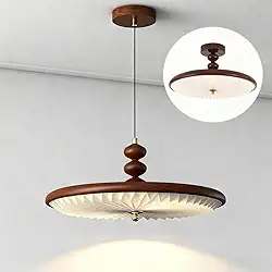 Luminária de Teto LED Daksan com Braço Ajustável, Pendente Redondo Moderno, 60W, 3 Temperaturas de Cor (3000K/4000K/6000K), Diâmetro 50cm, Madeira de Nogueira, para Cozinha, Sala, Quarto