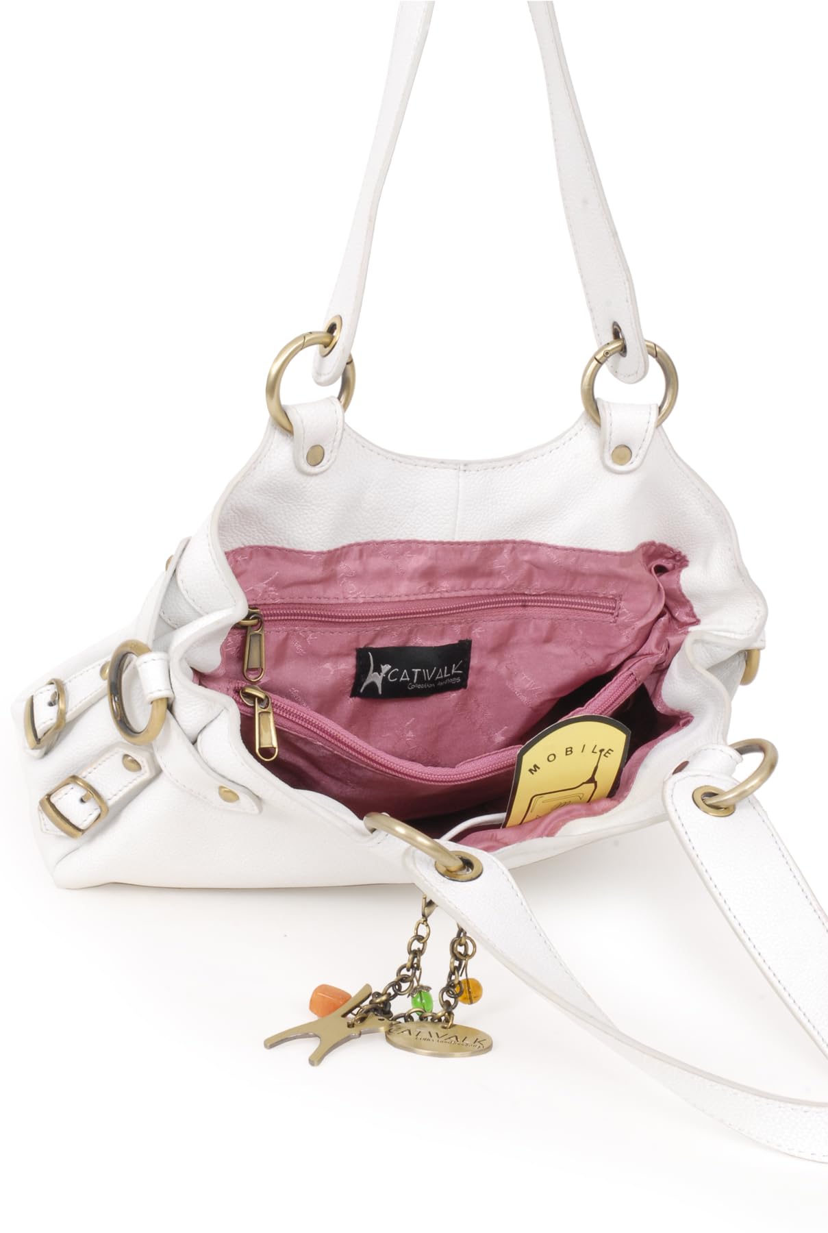 Catwalk Collection Handbags – Bolso de Hombro de Piel con Correa Bandolera Desmontable – Bolso Cruzado de Mano Mediano para Mujer – Nicole