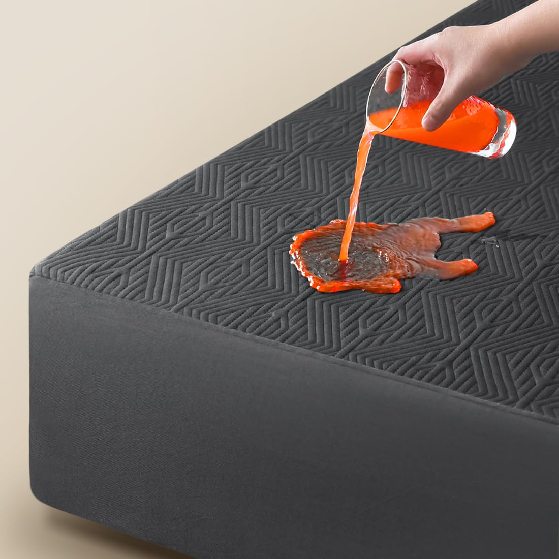 Black Premium Jacquard 100% Waterproof California King Mattress Protector, Noiseless, Anti - Slip, Breathable Bed Cover, Rayon from Bambo, Quilted,