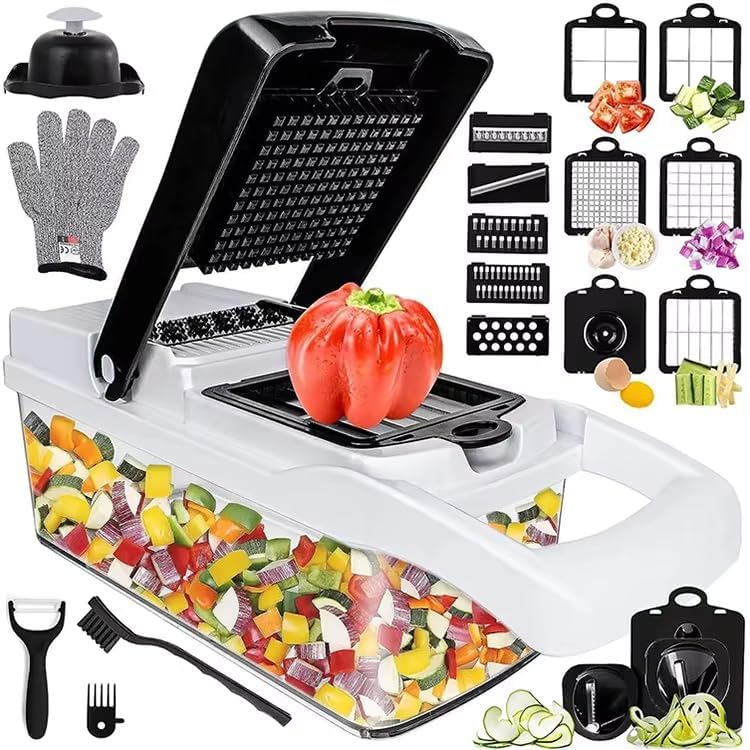 25-in-1 Vegetable Chopper & Slicer | Multifunctional Food Chopper with 13 Blades, Onion Dicer, Spiralizer & Storage Container