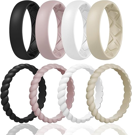 Egnaro Women's Wedding Bands, Silicone Stacking Rings for Her, Rubber Inner Arc Ergonomic Breathable Design