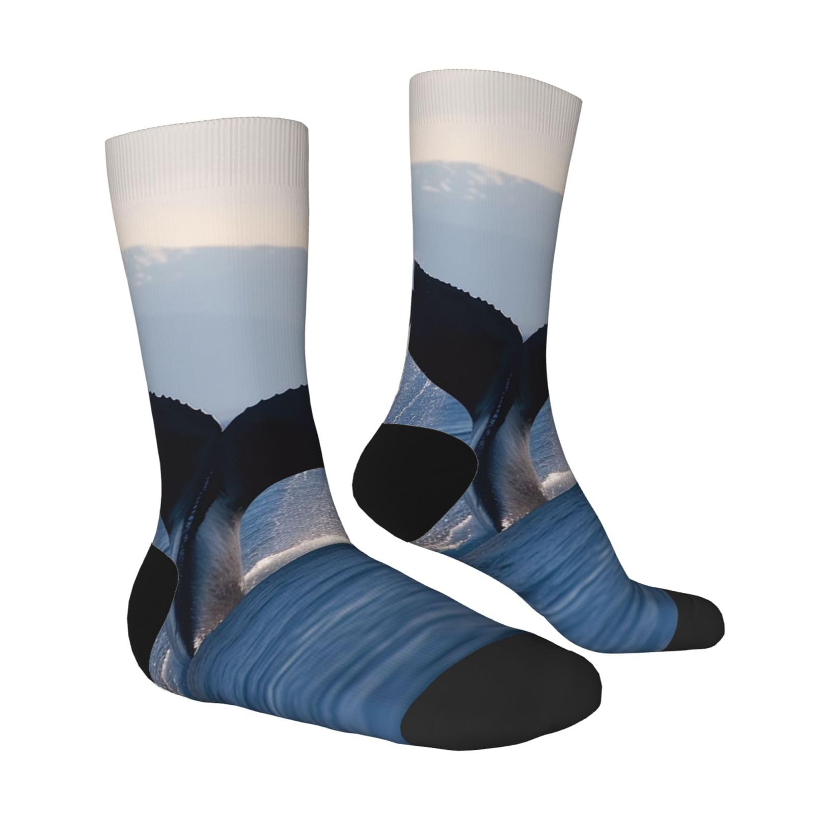 LZQPOEAS Whale Tail Athletic Socks Unisex Cushioned Crew Socks Hiking Running Calf Sock Soft Above Ankle Sock