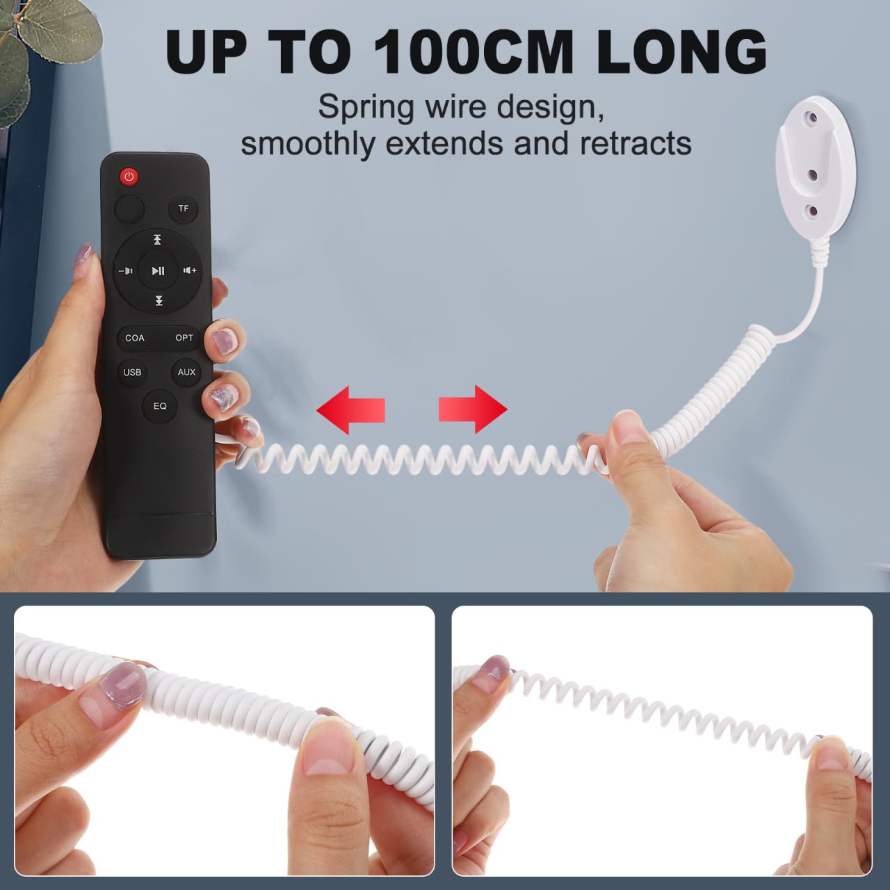 Remote Control Tether Universal Coiled Security Cable For Remotes | 22 Inch  Stretches To 10 Feet | CBL02 Tether With Hook & Loop Tape Fire Stick Remote