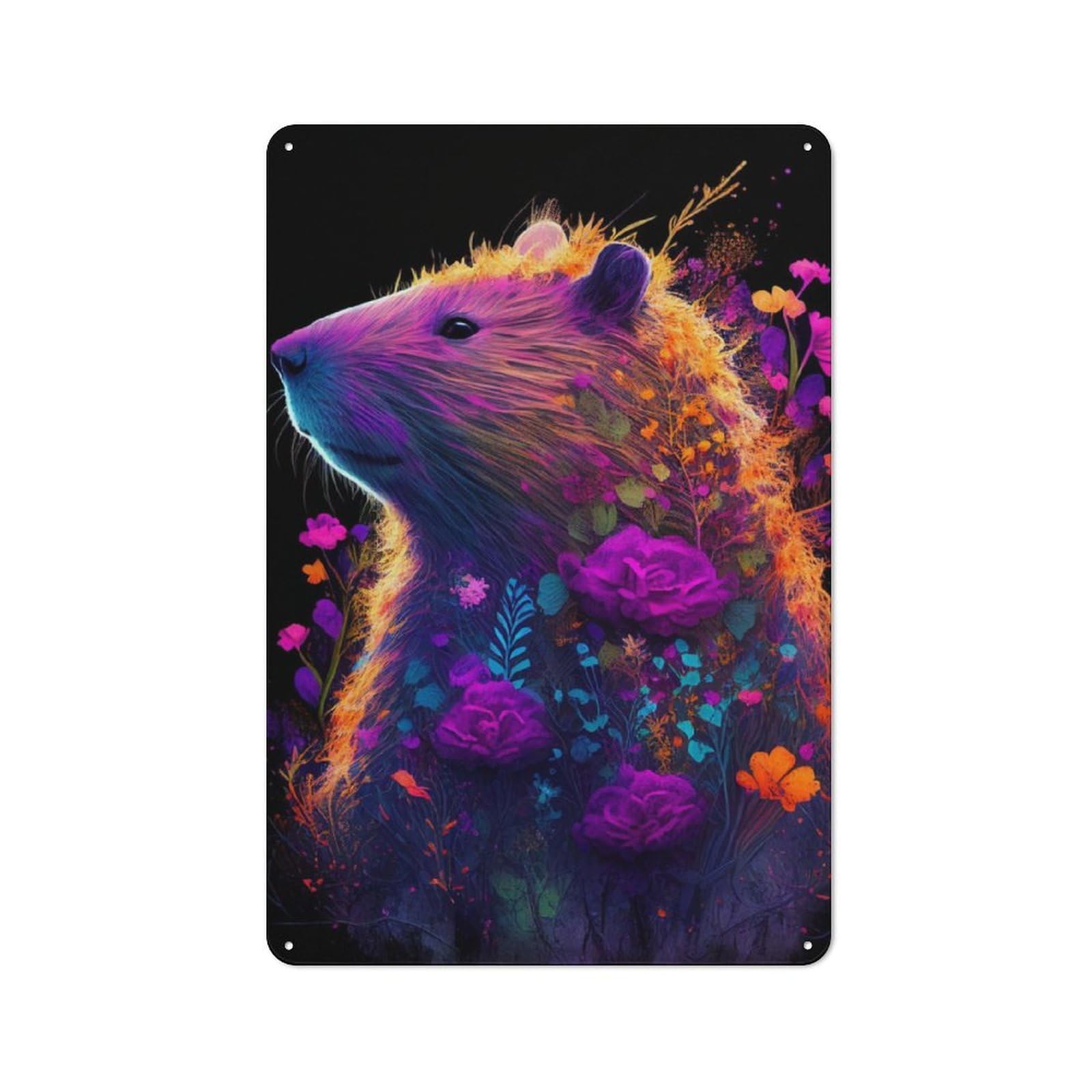 Junmoney Capybara Flower Colorful Retro Printed Metal Sign 30X20cm For Garage Or Workshop, For Garage, Workshop And Man Cave Decoration