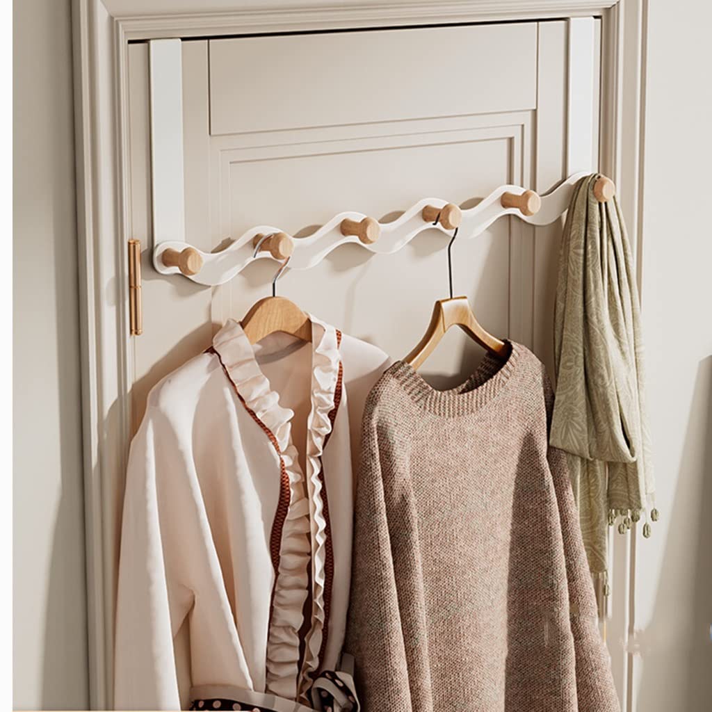 Türgarderobe, Türgarderobe Zum Einhängen mit 4/5/6 Türhaken Aus Holz für Hängende Jacken Mäntel Hoodies Handtaschen (Color : White(2pcs), Size : 4 Hooks)